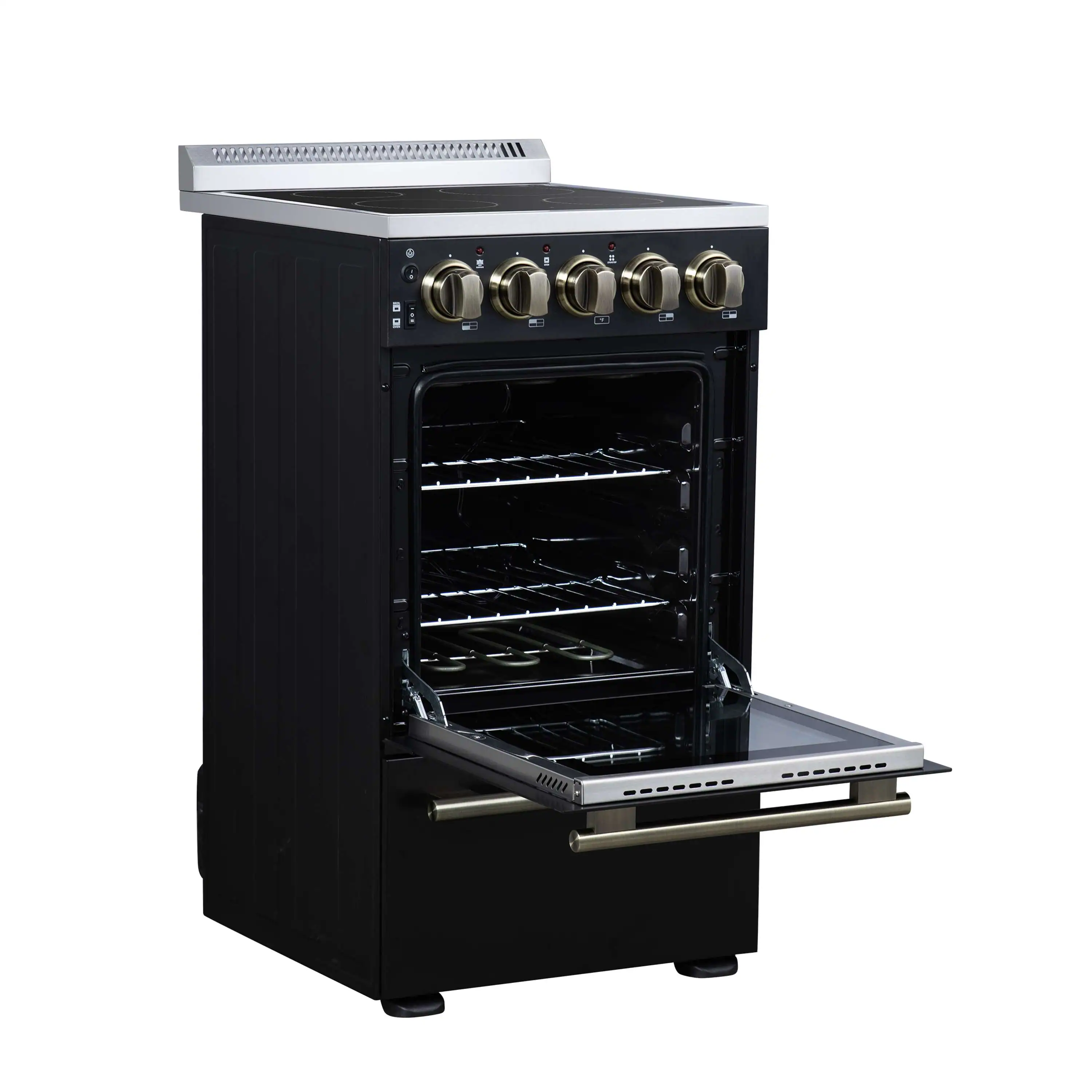 Forno Pallerano 20-Inch Freestanding Electric Range in Black with Antique Brass Trim (FFSEL6052-20BLK) - Image 7