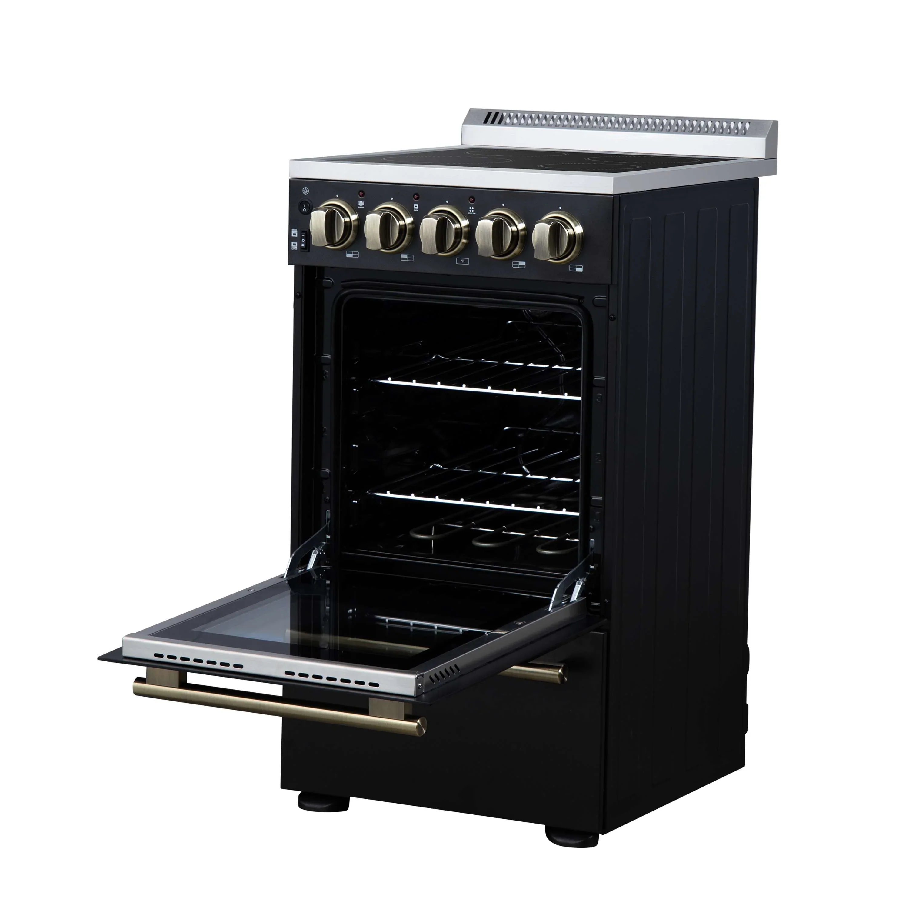 Forno Pallerano 20-Inch Freestanding Electric Range in Black with Antique Brass Trim (FFSEL6052-20BLK) - Image 8