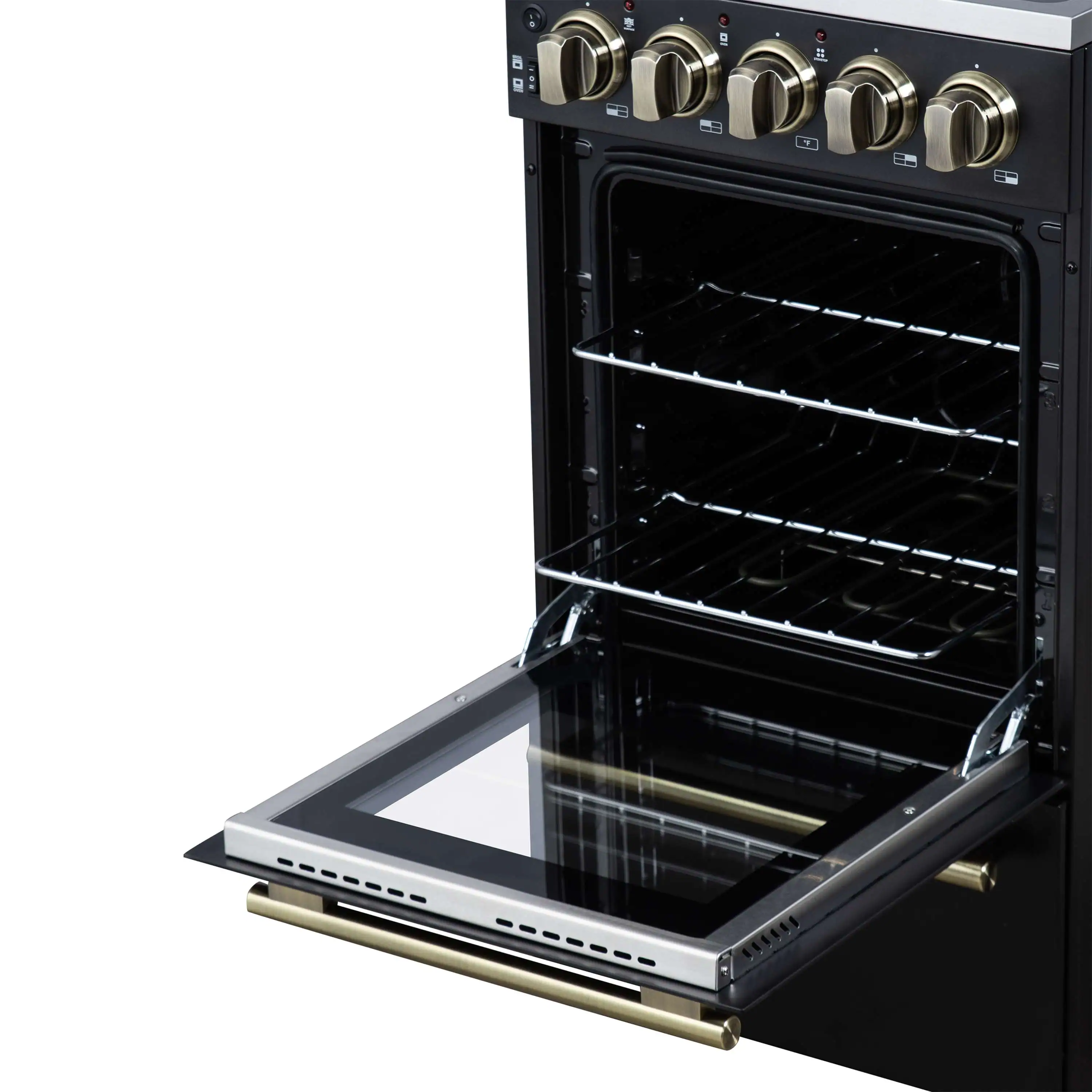 Forno Pallerano 20-Inch Freestanding Electric Range in Black with Antique Brass Trim (FFSEL6052-20BLK) - Image 9