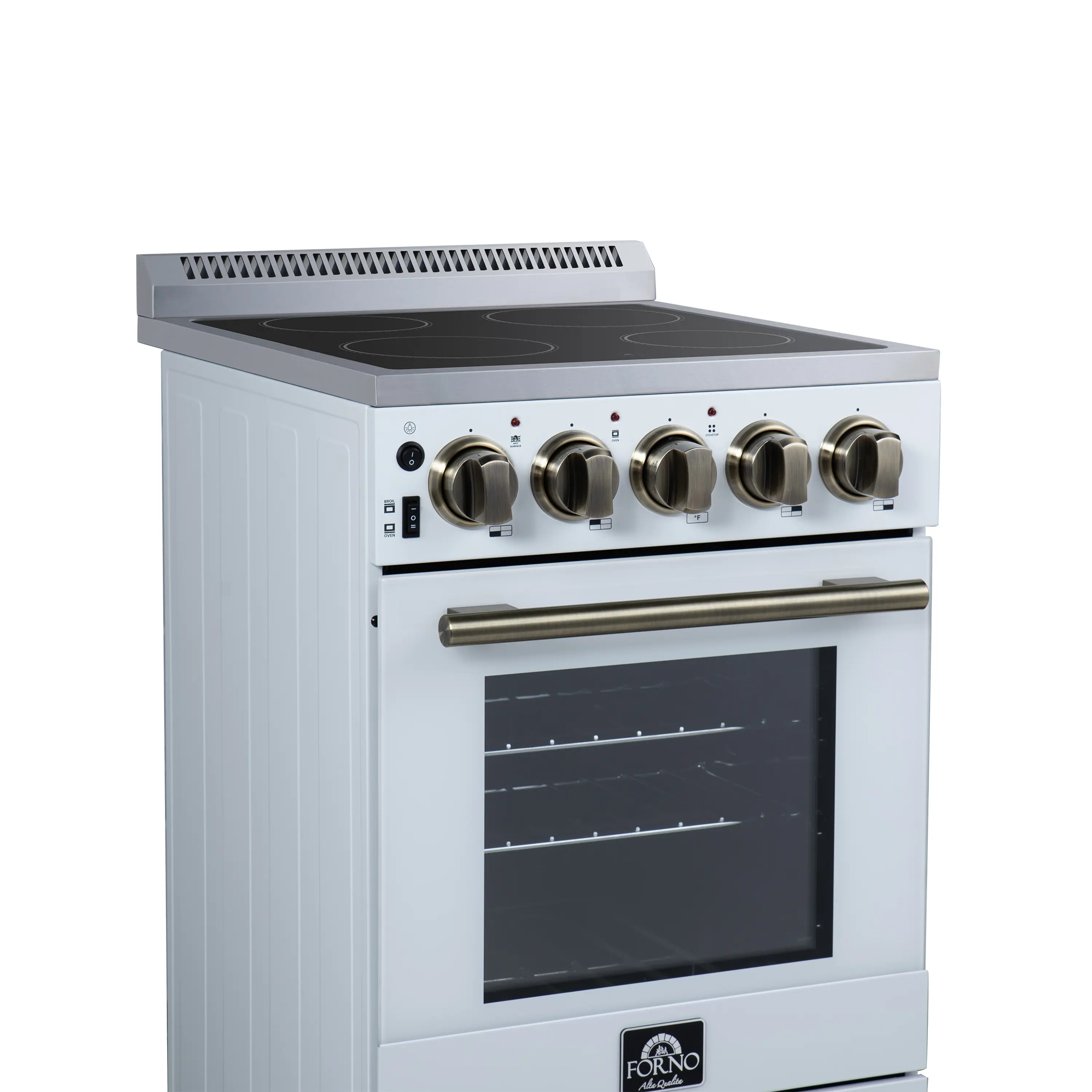 Forno Pallerano 20-Inch Freestanding Electric Range in White with Antique Brass Trim (FFSEL6052-20WHT) - Image 10