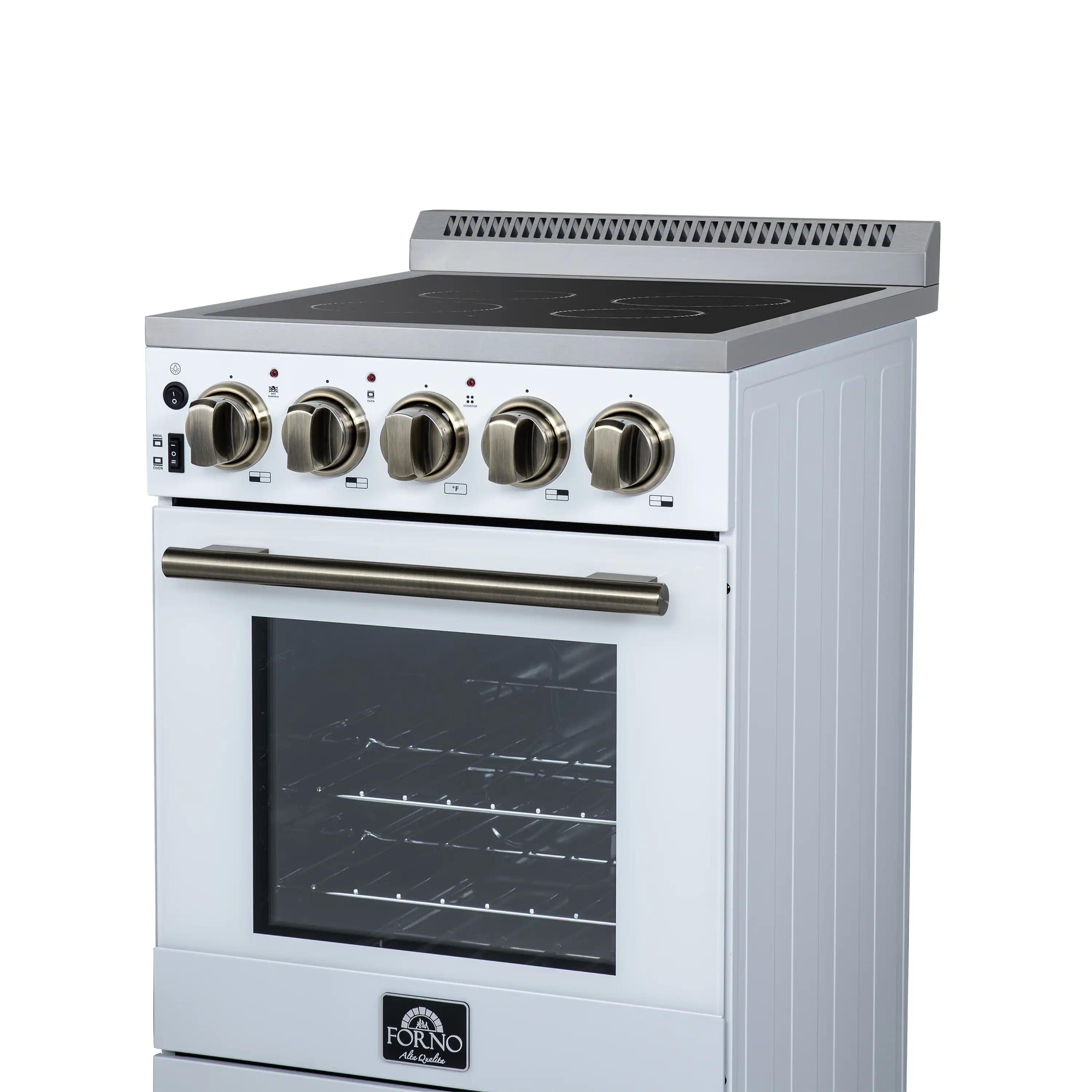 Forno Pallerano 20-Inch Freestanding Electric Range in White with Antique Brass Trim (FFSEL6052-20WHT) - Image 11