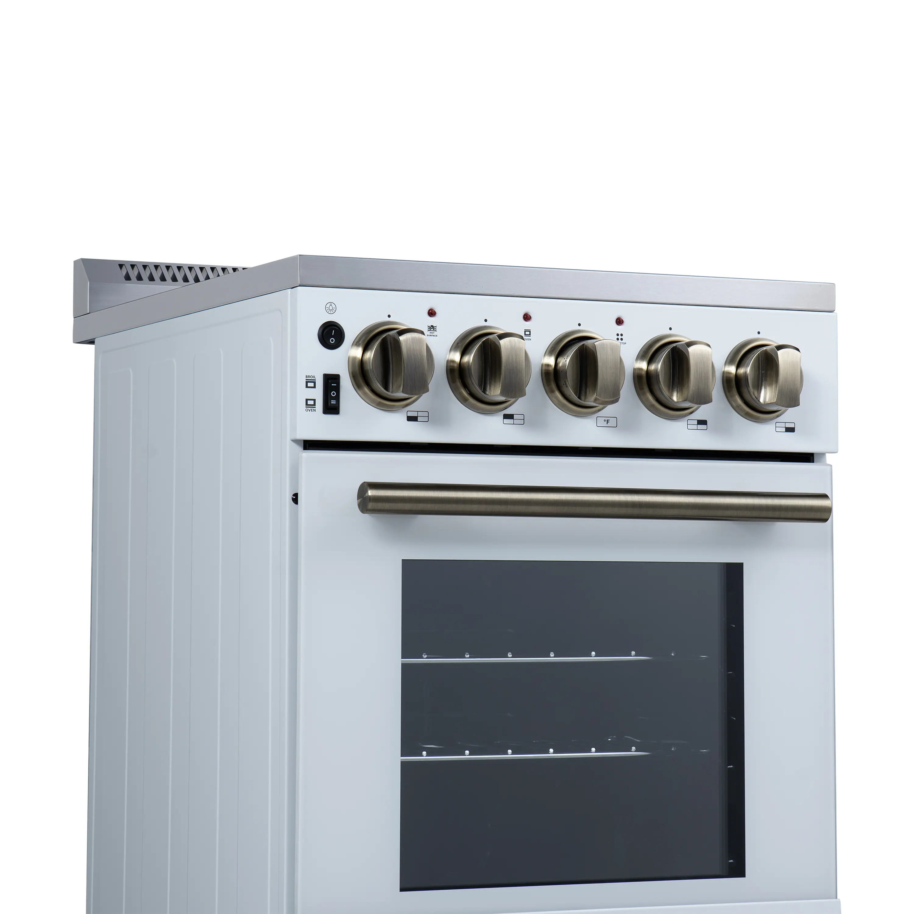 Forno Pallerano 20-Inch Freestanding Electric Range in White with Antique Brass Trim (FFSEL6052-20WHT) - Image 12