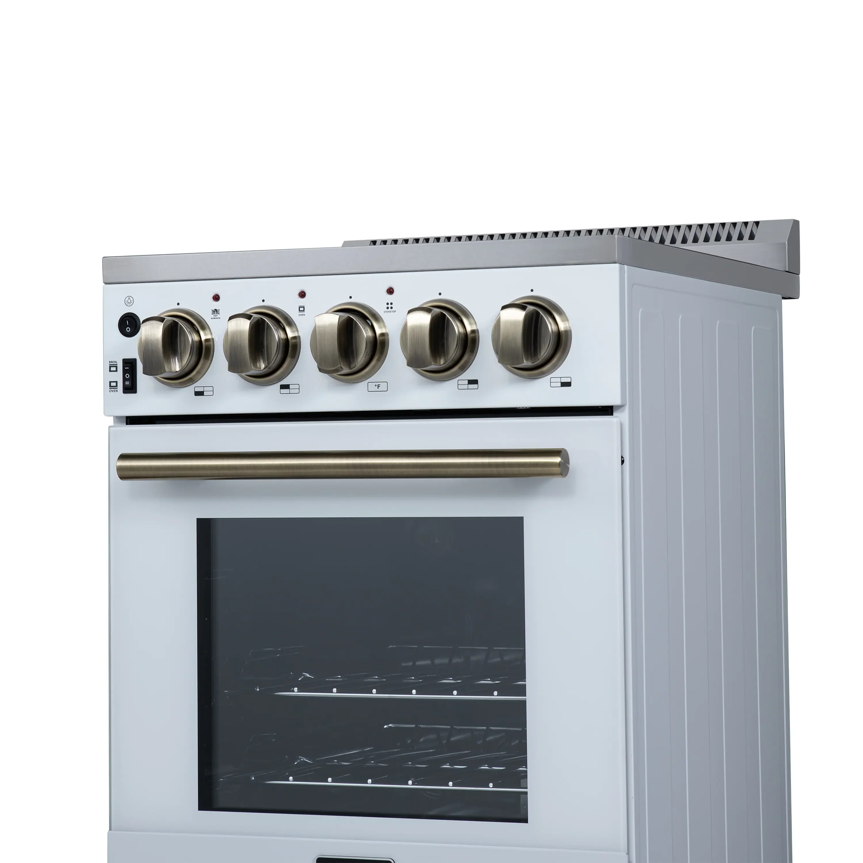 Forno Pallerano 20-Inch Freestanding Electric Range in White with Antique Brass Trim (FFSEL6052-20WHT) - Image 13