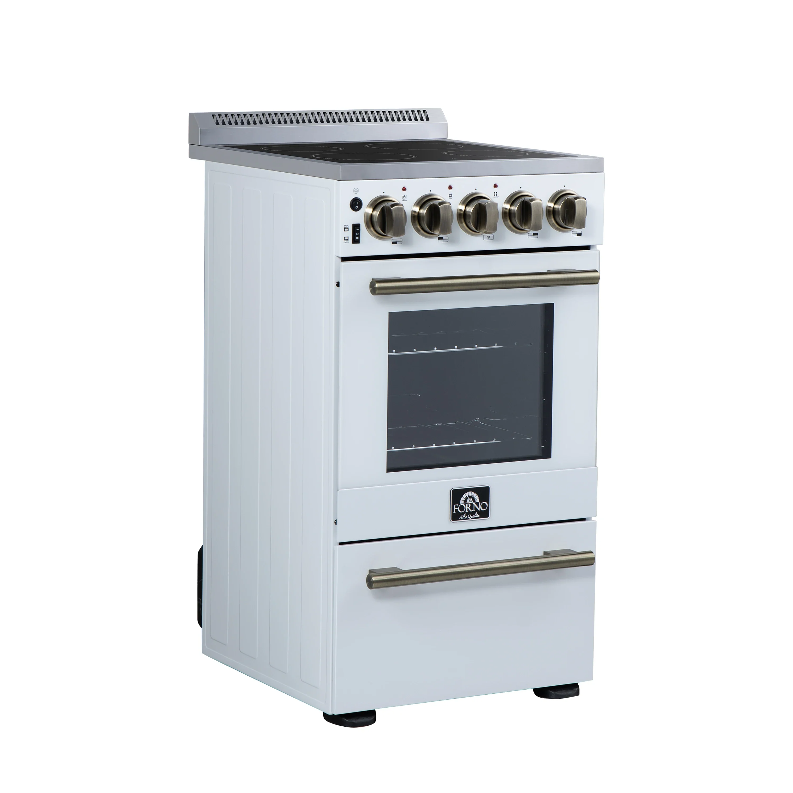 Forno Pallerano 20-Inch Freestanding Electric Range in White with Antique Brass Trim (FFSEL6052-20WHT) - Image 3