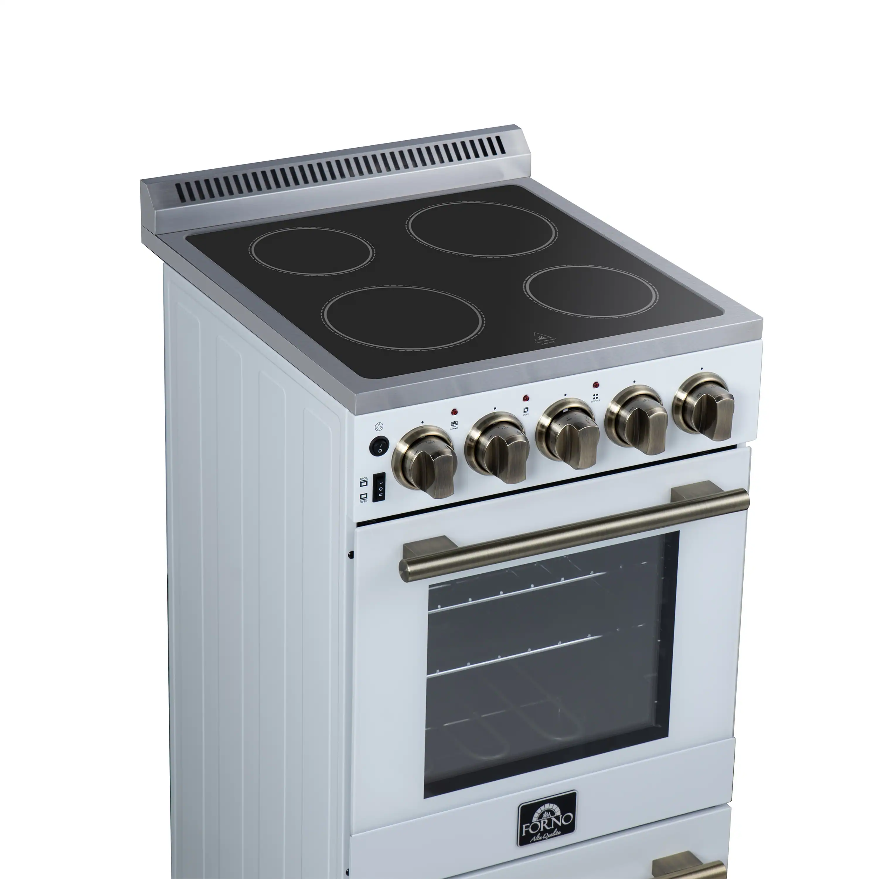 Forno Pallerano 20-Inch Freestanding Electric Range in White with Antique Brass Trim (FFSEL6052-20WHT) - Image 5