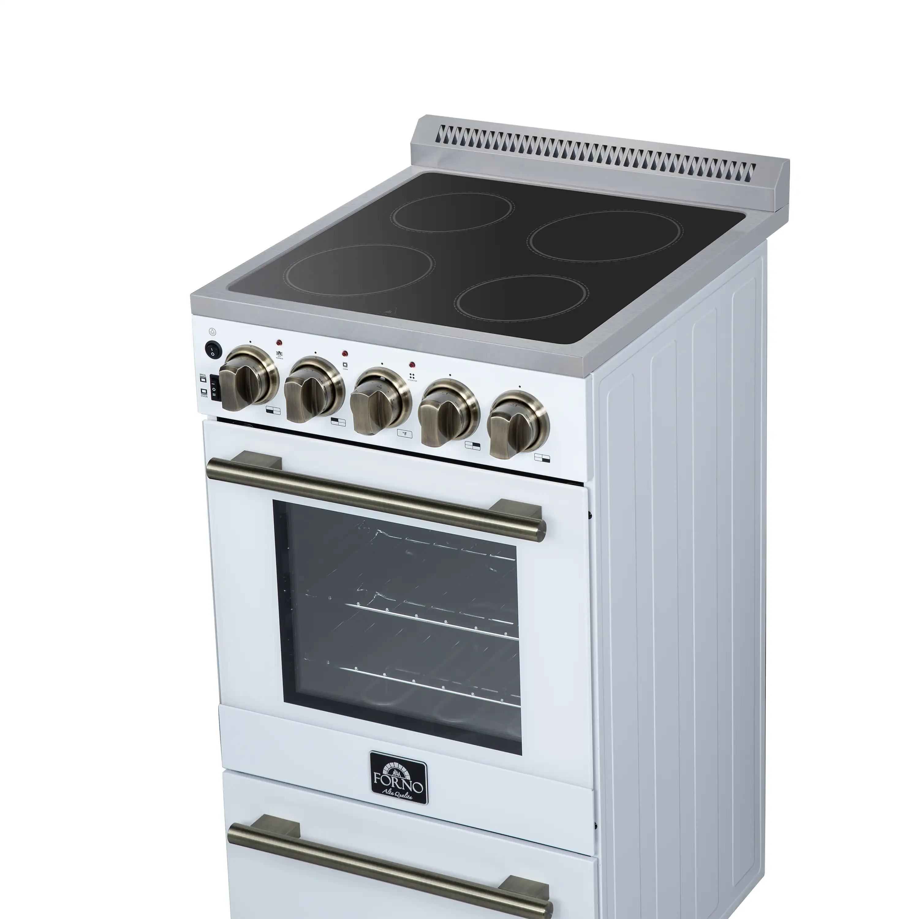 Forno Pallerano 20-Inch Freestanding Electric Range in White with Antique Brass Trim (FFSEL6052-20WHT) - Image 6