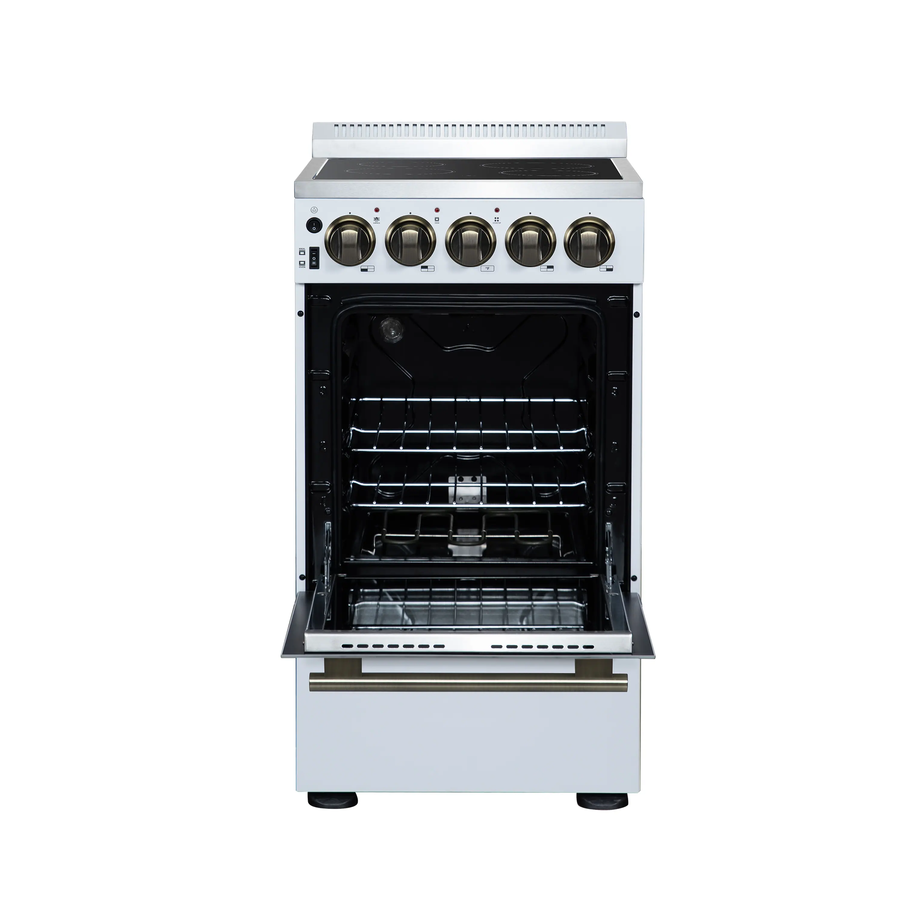 Forno Pallerano 20-Inch Freestanding Electric Range in White with Antique Brass Trim (FFSEL6052-20WHT) - Image 7