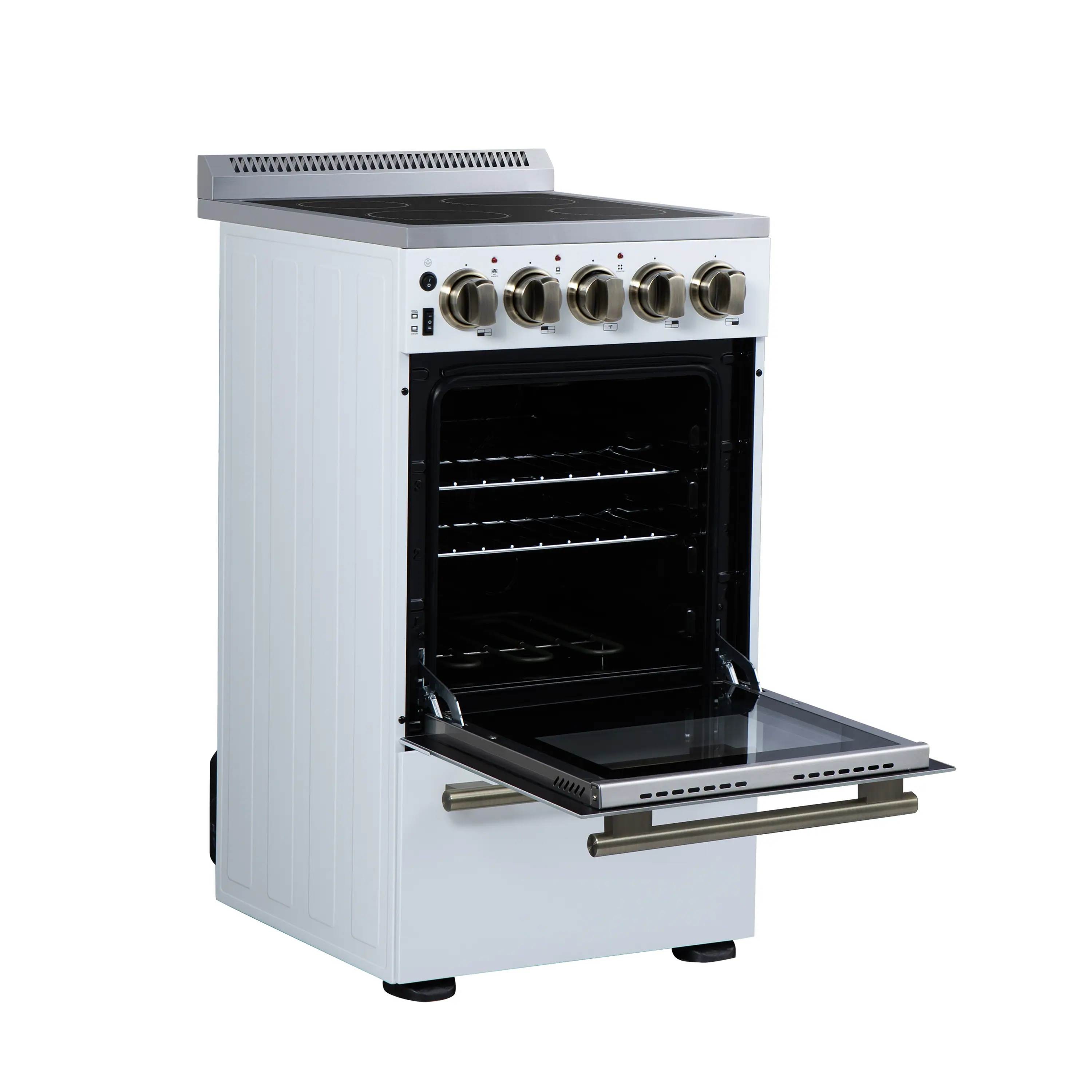 Forno Pallerano 20-Inch Freestanding Electric Range in White with Antique Brass Trim (FFSEL6052-20WHT) - Image 8