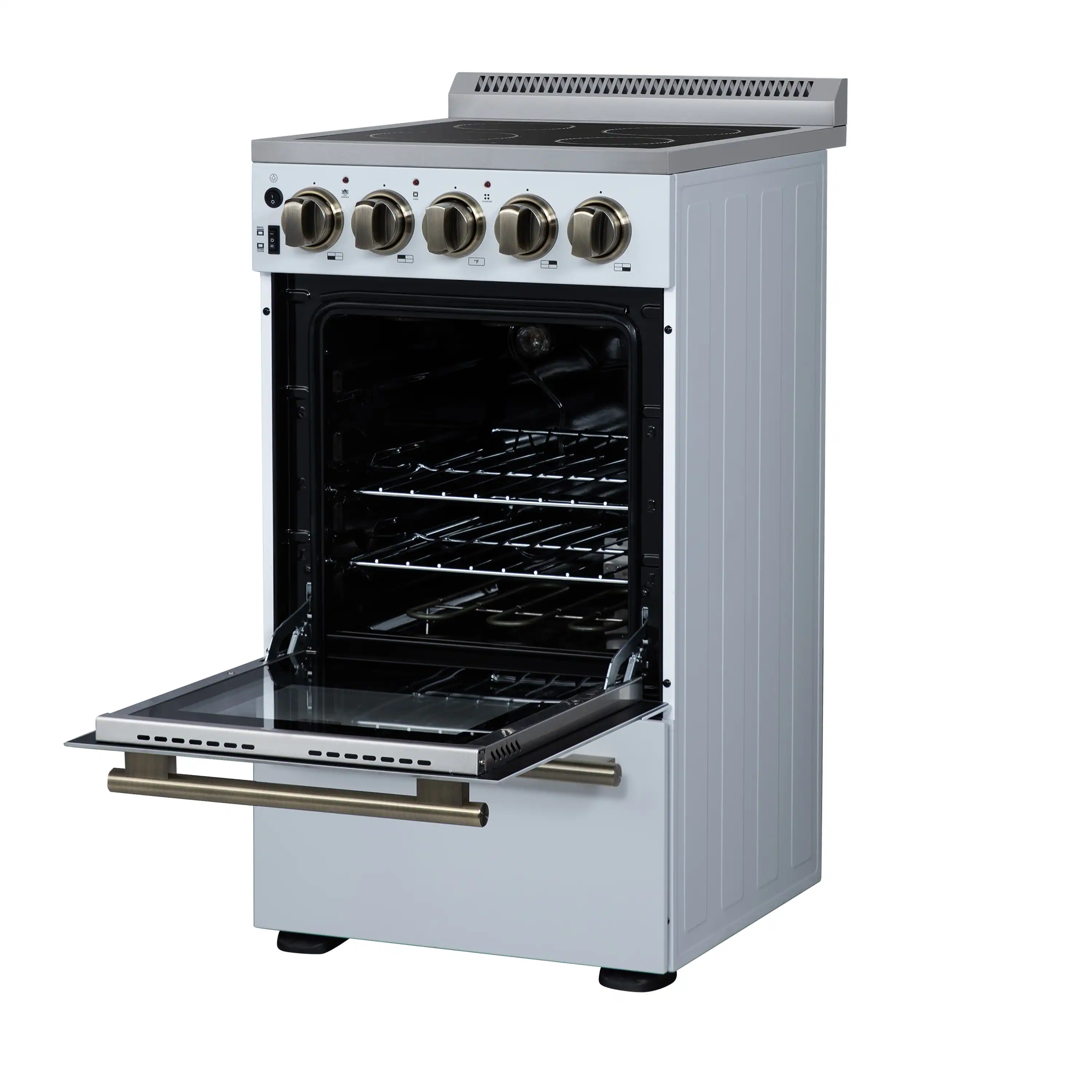 Forno Pallerano 20-Inch Freestanding Electric Range in White with Antique Brass Trim (FFSEL6052-20WHT) - Image 9