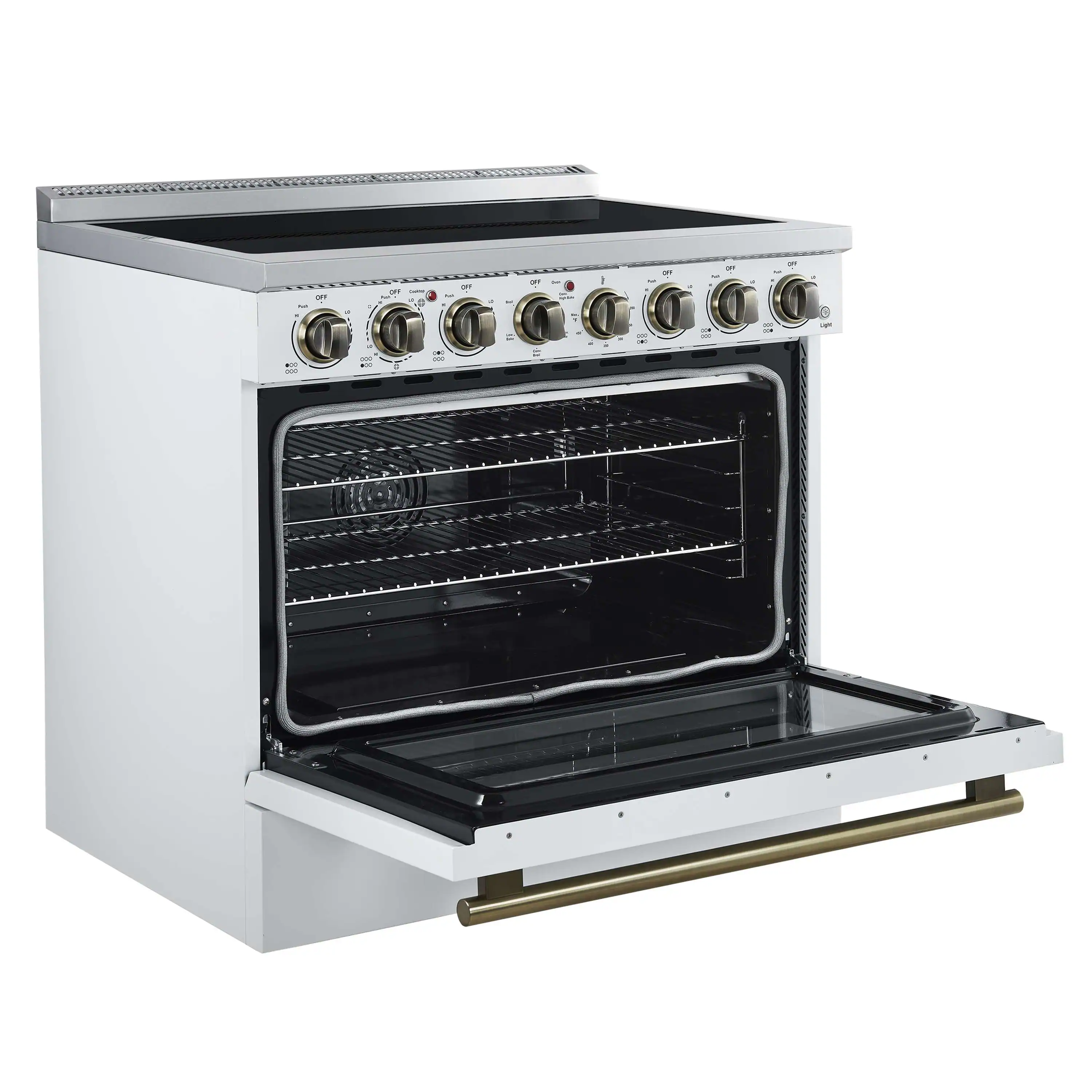 Forno Paolo 36-Inch Freestanding Electric Range with 5.44 Cu.Ft True Convection Oven in White with Antique Brass Handle (FFSEL6011-36WHT) - Image 4