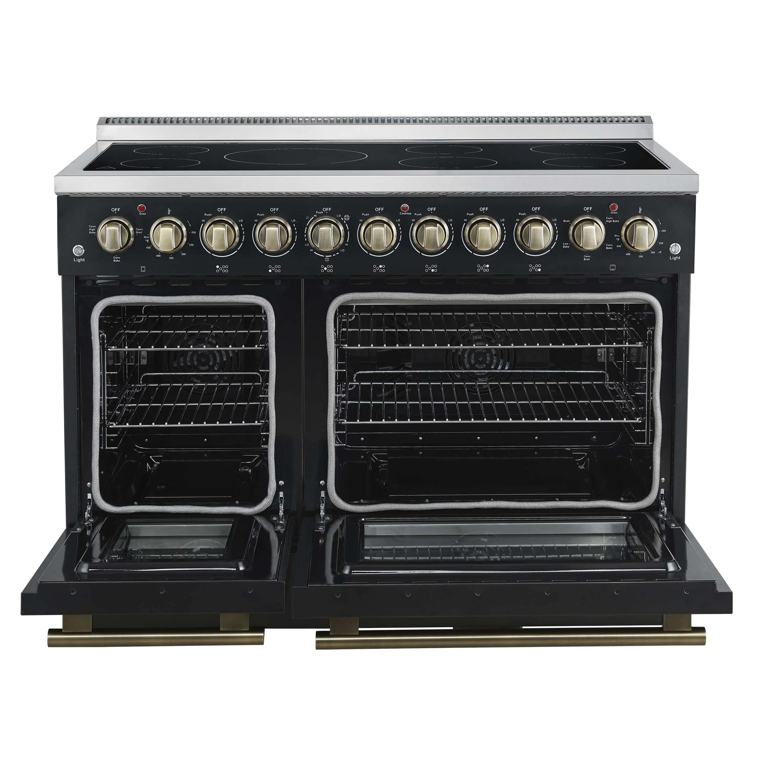 Forno Paolo 48-Inch Freestanding Electric Range with 6.7 Cu.Ft True Convection Oven in Black with Antique Brass Handle (FFSEL6011-48BLK) - Image 3