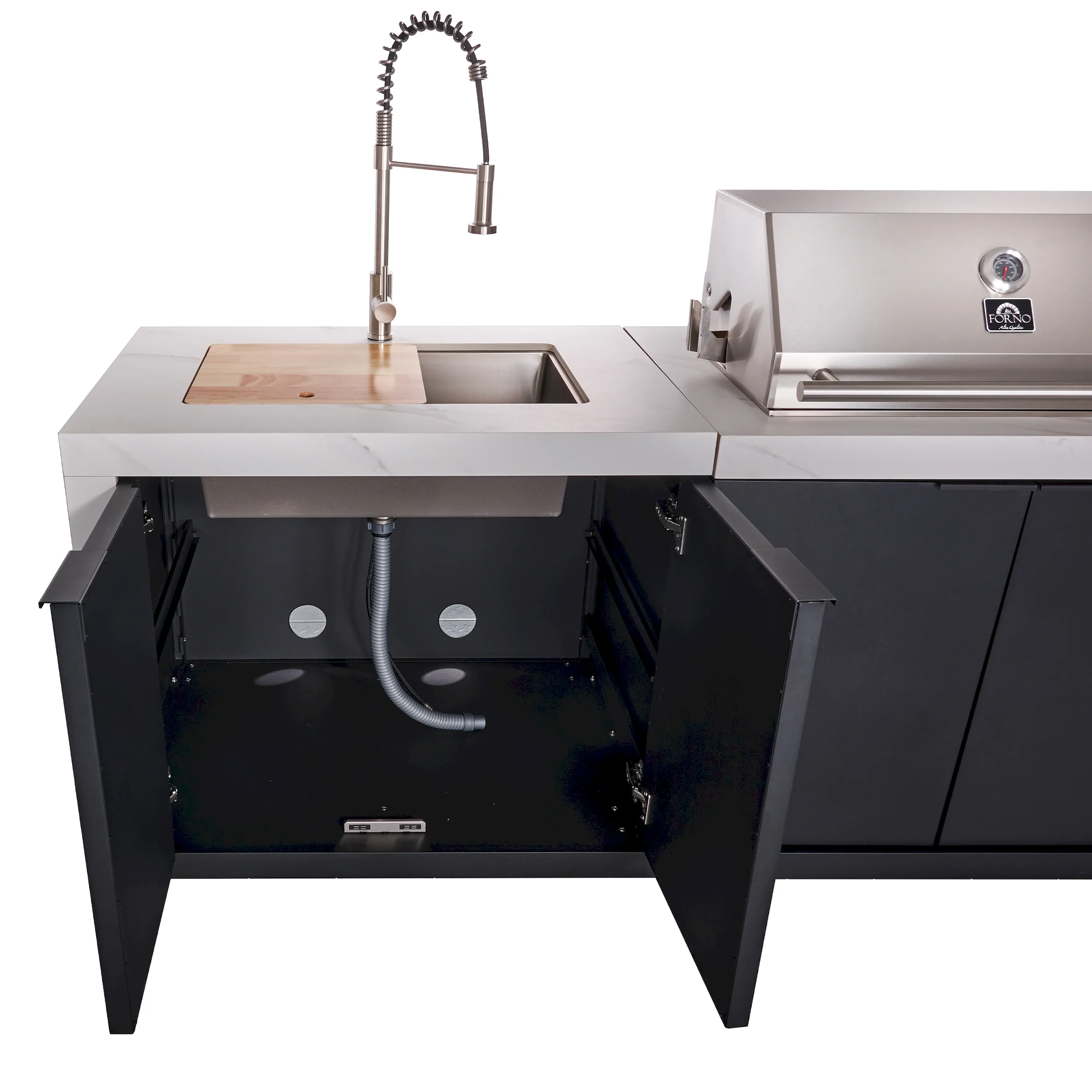 Forno Rimini Outdoor Kitchen 30-Inch BBQ 62,000 BTU, 4.8 cu.ft. Beverage Center, Stainless Steel Sink, White Countertops (FODKT2575WHT) - Image 14