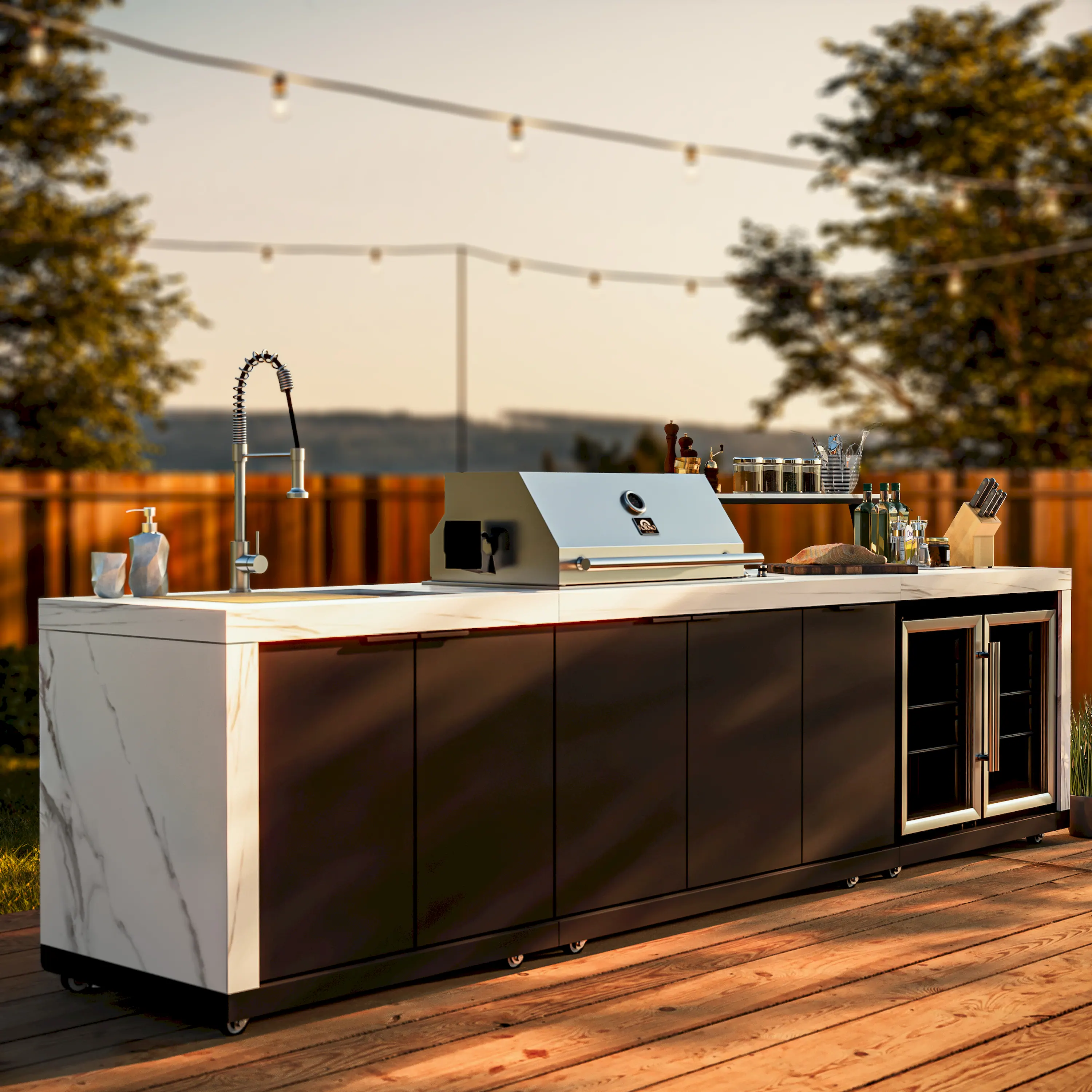 Forno Rimini Outdoor Kitchen 30-Inch BBQ 62,000 BTU, 4.8 cu.ft. Beverage Center, Stainless Steel Sink, White Countertops (FODKT2575WHT) - Image 2