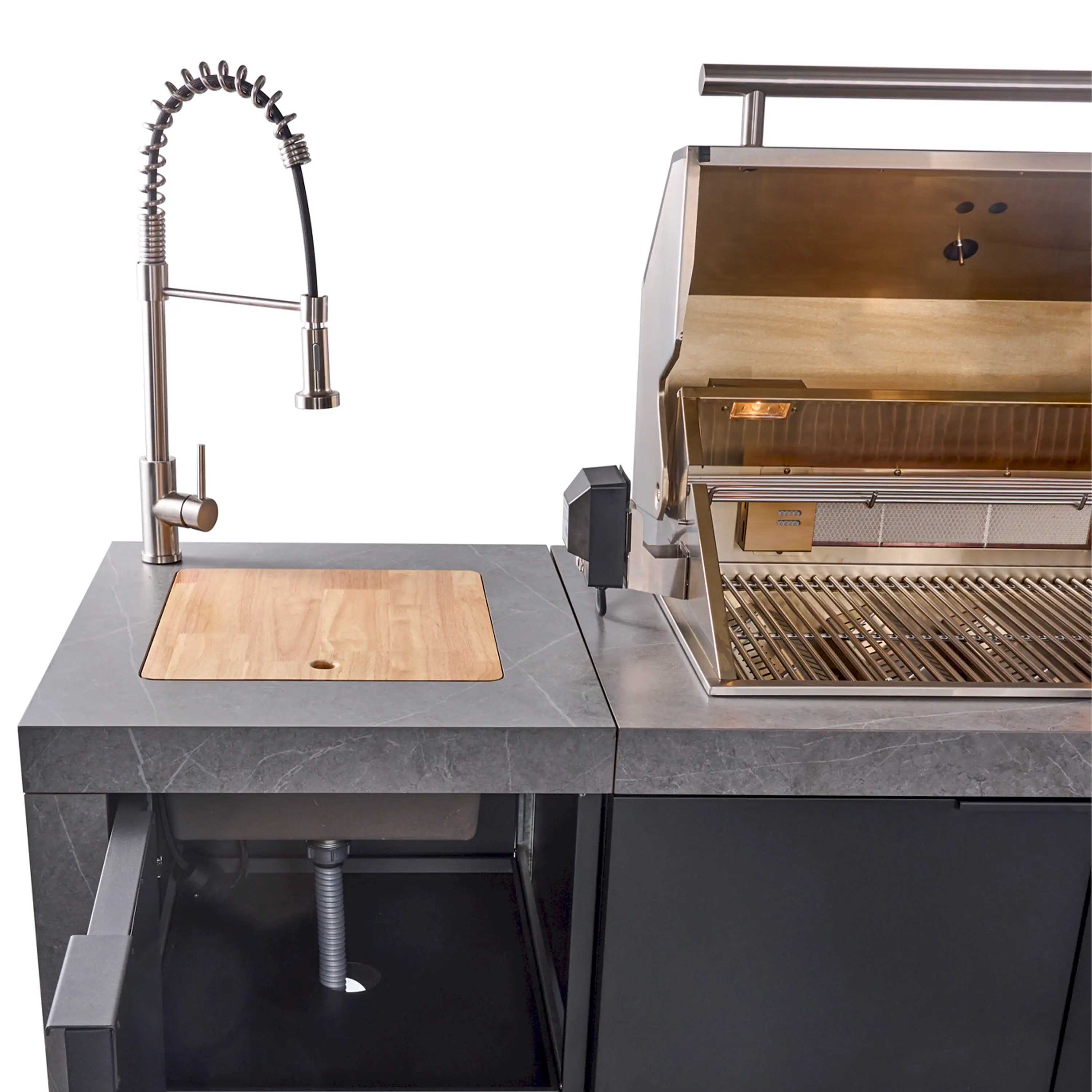 Forno Rimini Outdoor Kitchen 30-Inch BBQ 62,600 BTU, 3 Burners with Sear & Rotisserie, 2.4 cu.ft. Beverage Center, Stainless Steel Sink, Black Cabinets & Gray Sintered Stone Countertop (FODKT2544BLK) - Image 15
