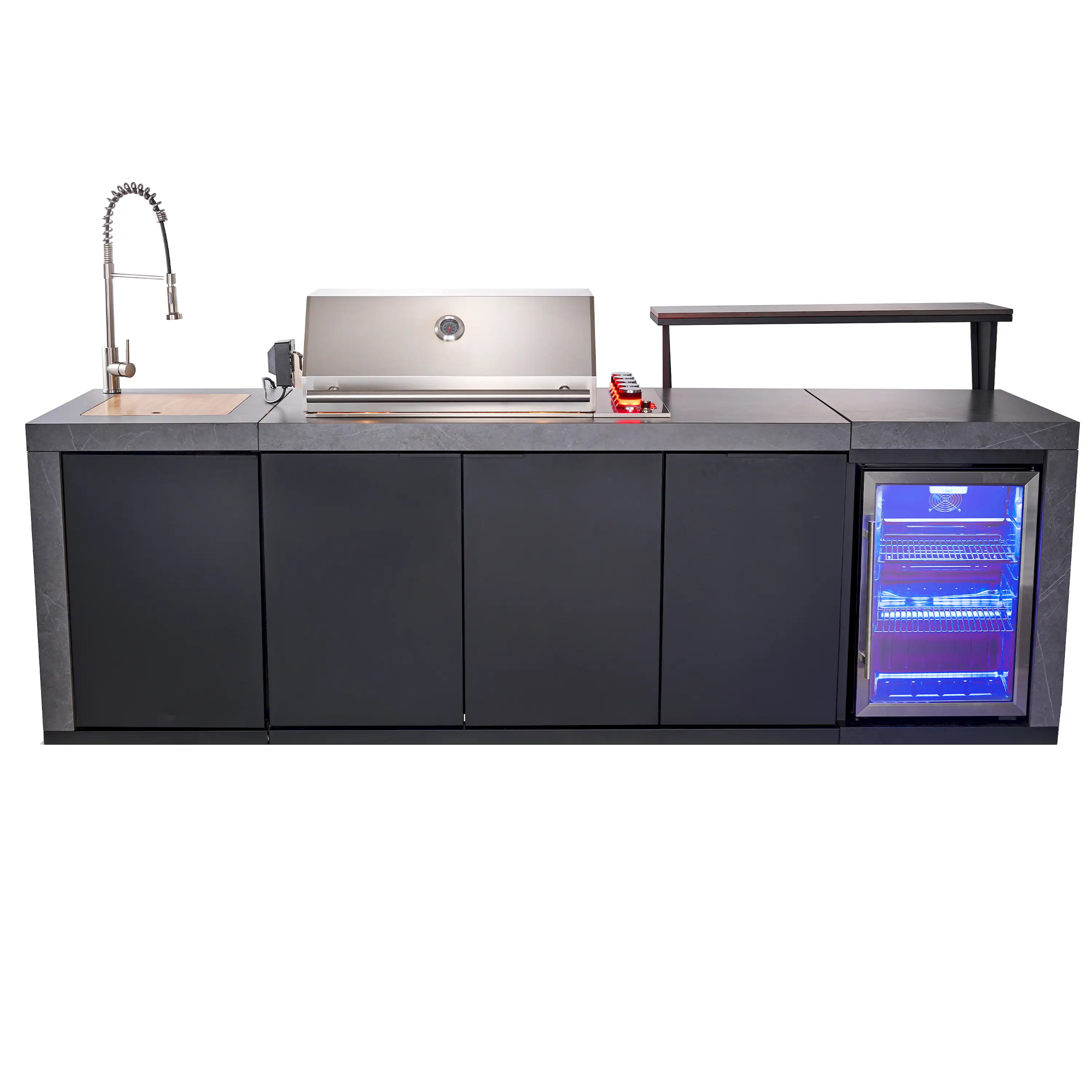 Forno Rimini Outdoor Kitchen 30-Inch BBQ 62,600 BTU, 3 Burners with Sear & Rotisserie, 2.4 cu.ft. Beverage Center, Stainless Steel Sink, Black Cabinets & Gray Sintered Stone Countertop (FODKT2544BLK) - Image 3