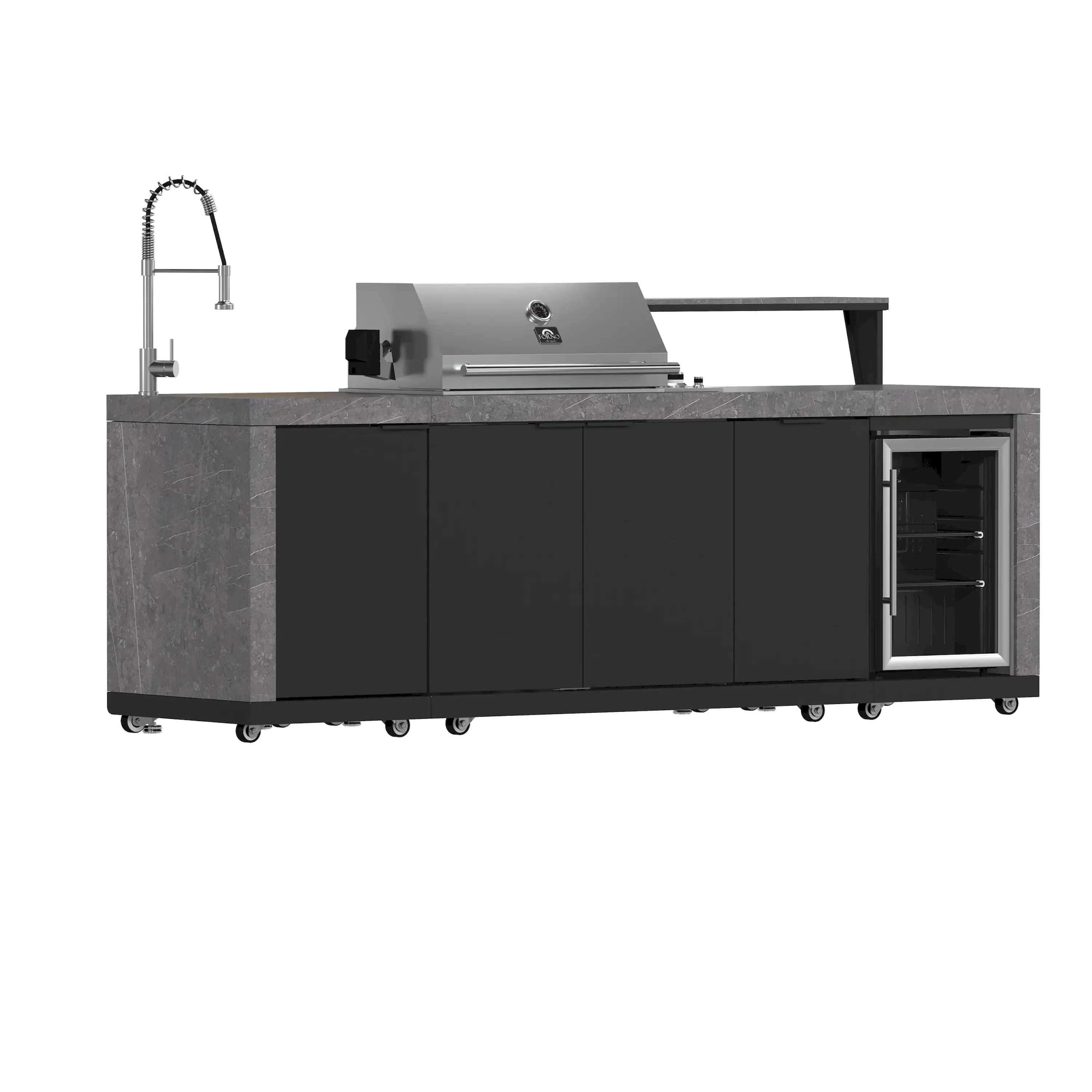 Forno Rimini Outdoor Kitchen 30-Inch BBQ 62,600 BTU, 3 Burners with Sear & Rotisserie, 2.4 cu.ft. Beverage Center, Stainless Steel Sink, Black Cabinets & Gray Sintered Stone Countertop (FODKT2544BLK) - Image 4