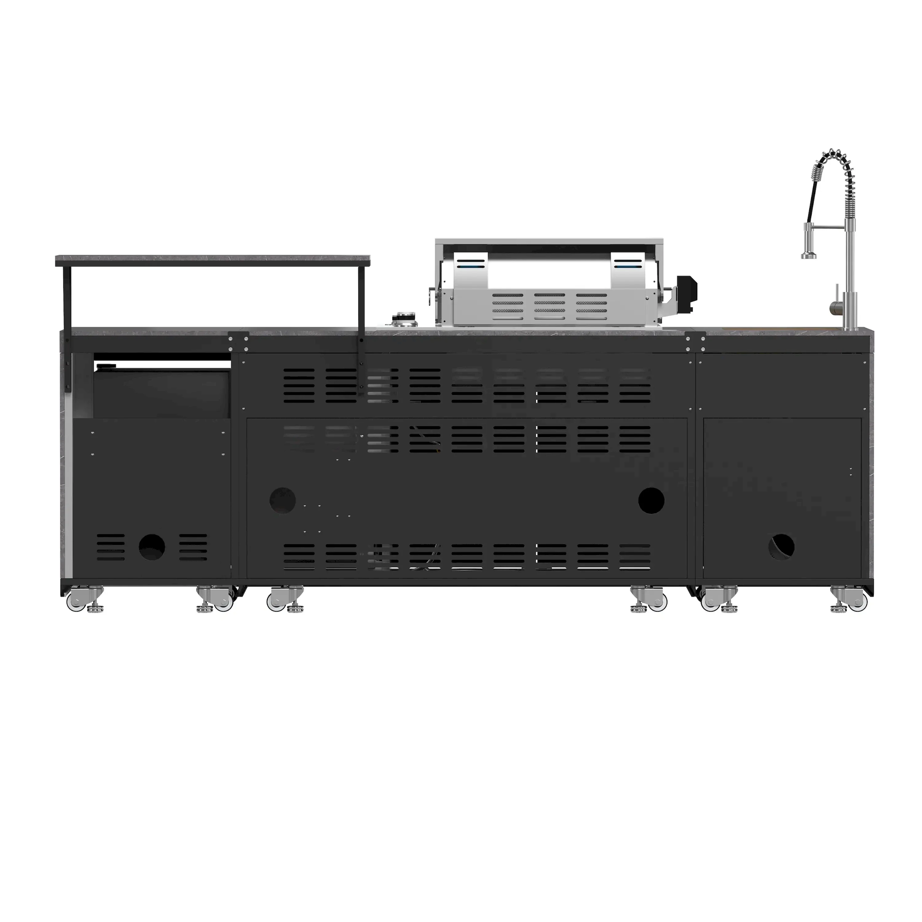 Forno Rimini Outdoor Kitchen 30-Inch BBQ 62,600 BTU, 3 Burners with Sear & Rotisserie, 2.4 cu.ft. Beverage Center, Stainless Steel Sink, Black Cabinets & Gray Sintered Stone Countertop (FODKT2544BLK) - Image 6