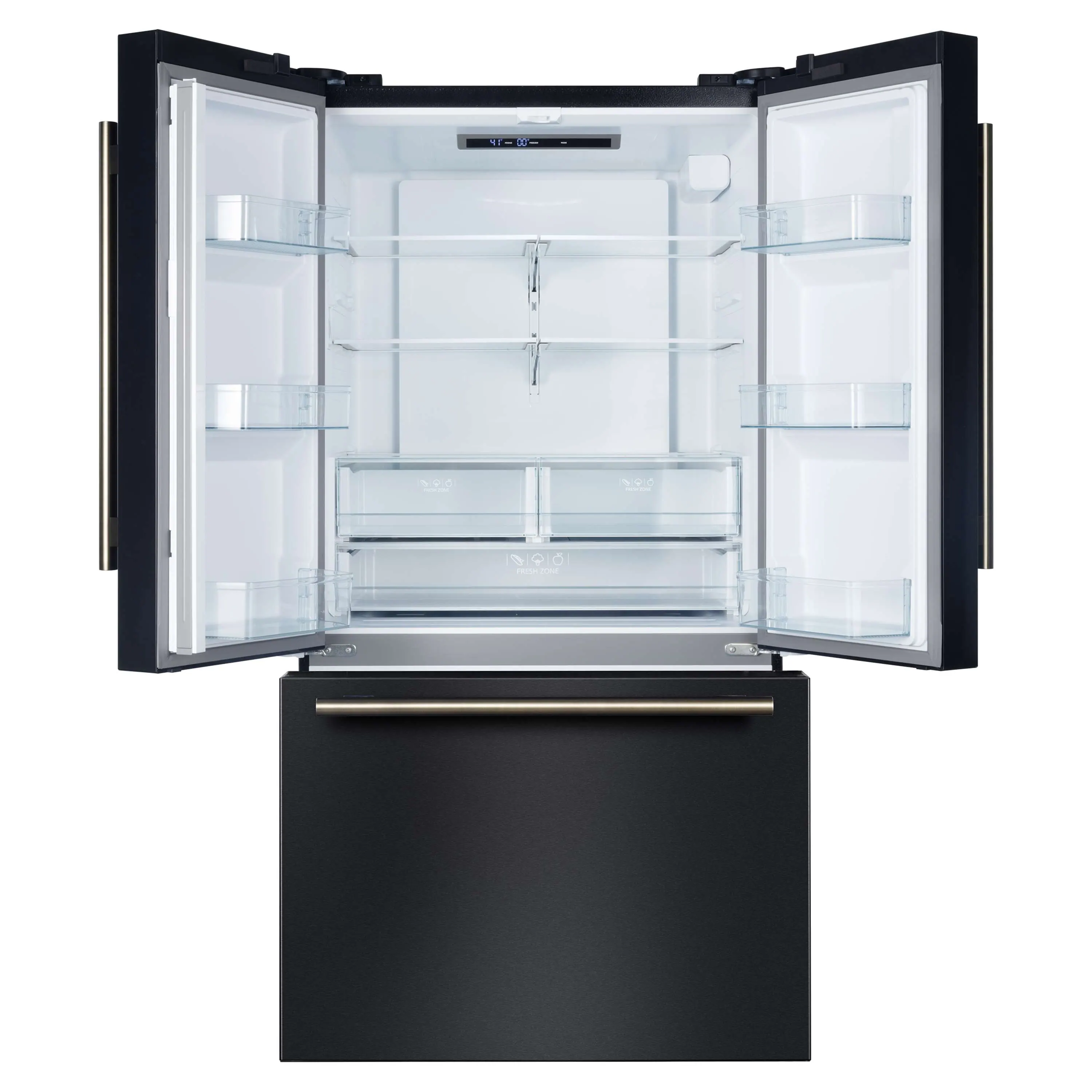 Forno Rivello 36-Inch French Door 27.4 Cu. Ft. Refrigerator with Internal Water Dispenser in Black with Antique Brass Handles (FFFFD1783-36BLK) - Image 4