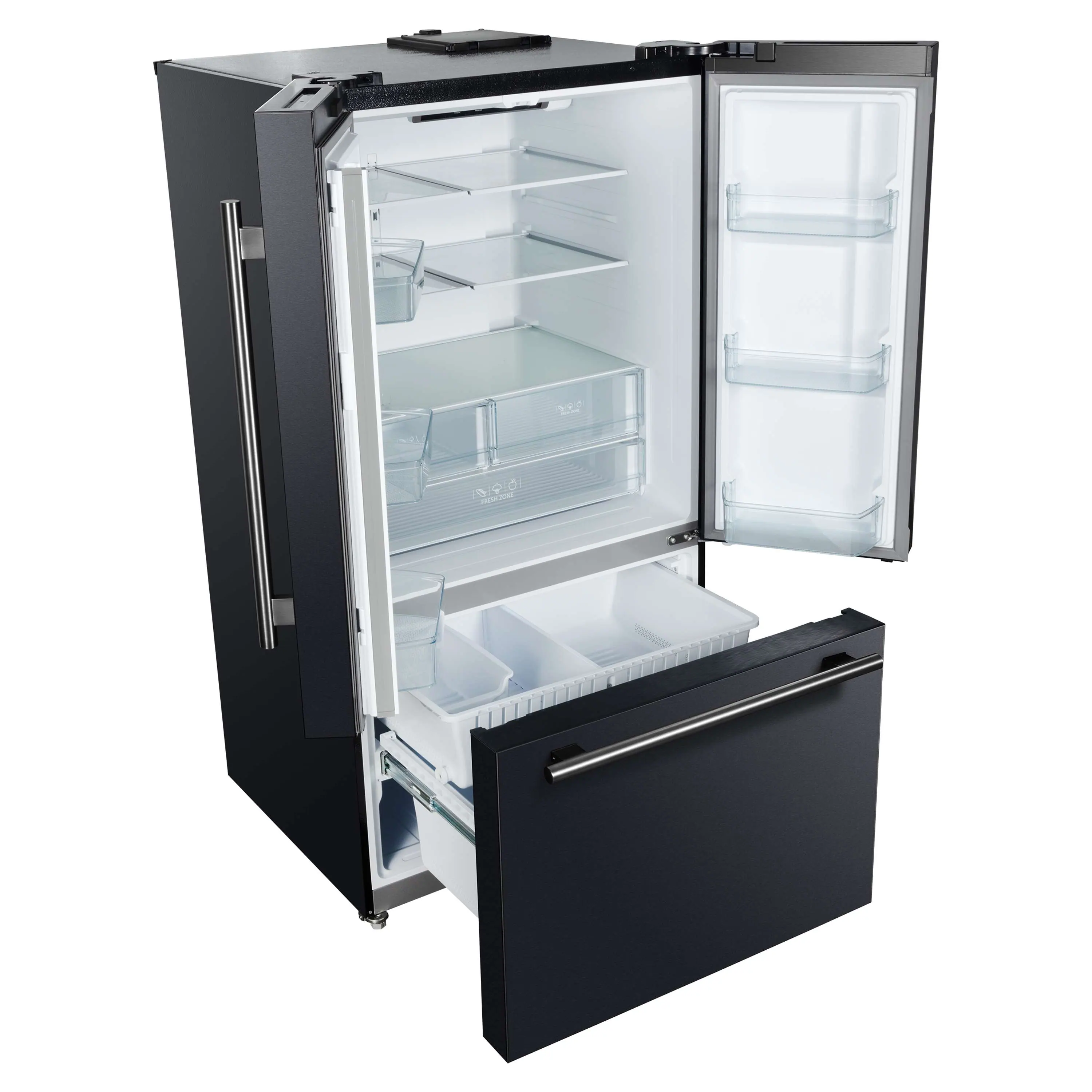 Forno Rivello 36-Inch French Door 27.4 Cu. Ft. Refrigerator with Internal Water Dispenser in Black with Antique Brass Handles (FFFFD1783-36BLK) - Image 5
