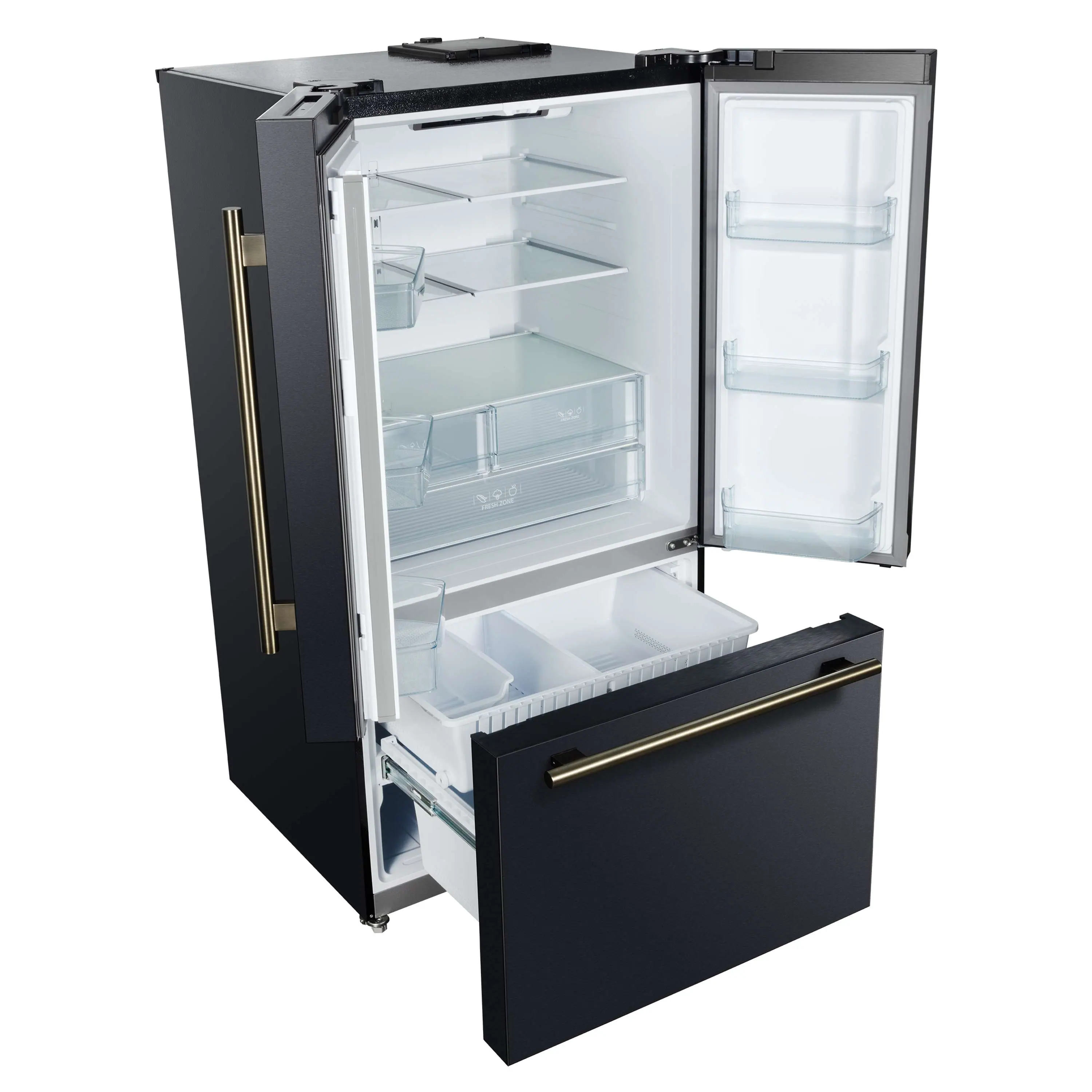 Forno Rivello 36-Inch French Door 27.4 Cu. Ft. Refrigerator with Internal Water Dispenser in Black with Antique Brass Handles (FFFFD1783-36BLK) - Image 6