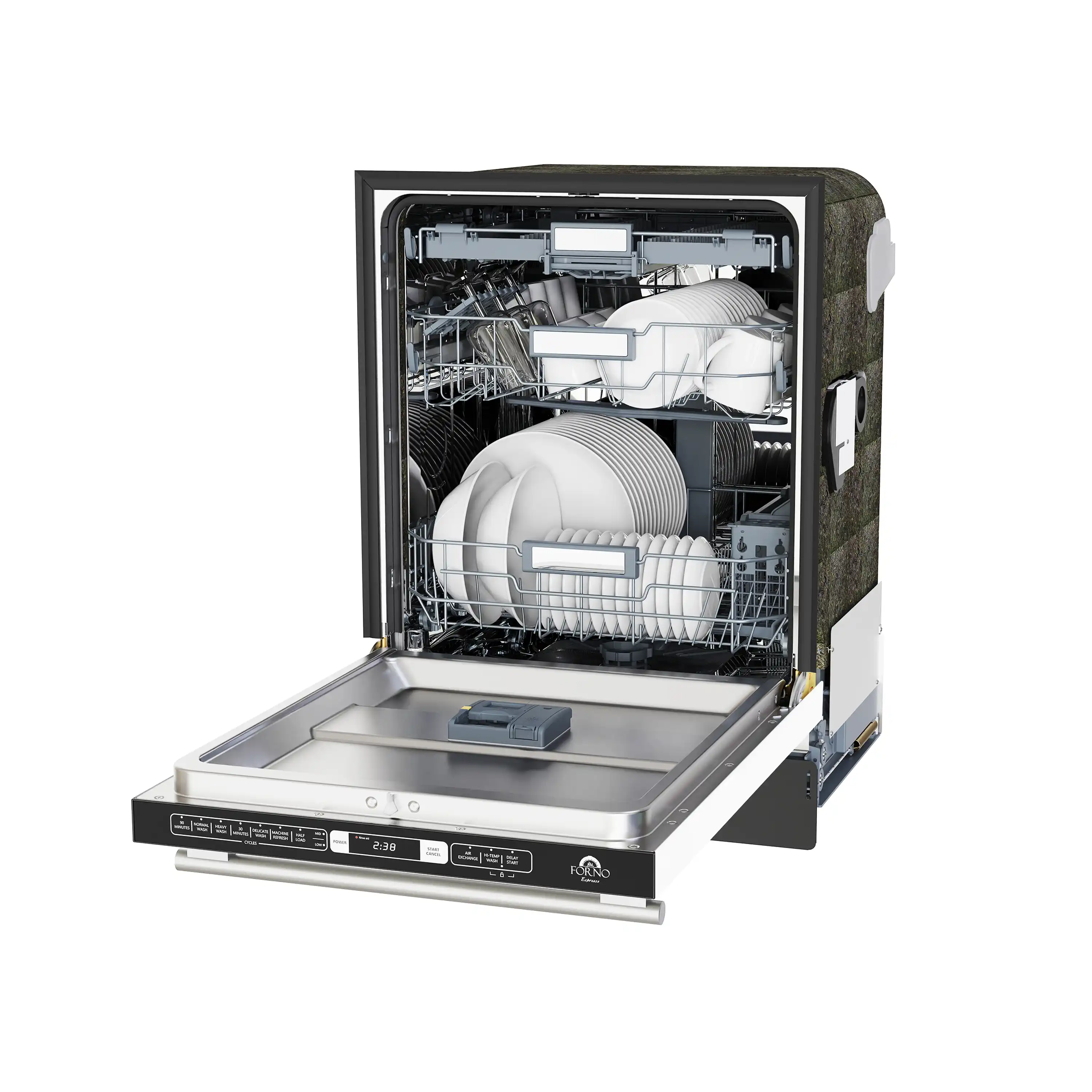 Forno Romano Espresso 24-Inch Built-In Dishwasher in White with Antique Brass Trim (FDWBI8035-24WHT) - Image 4