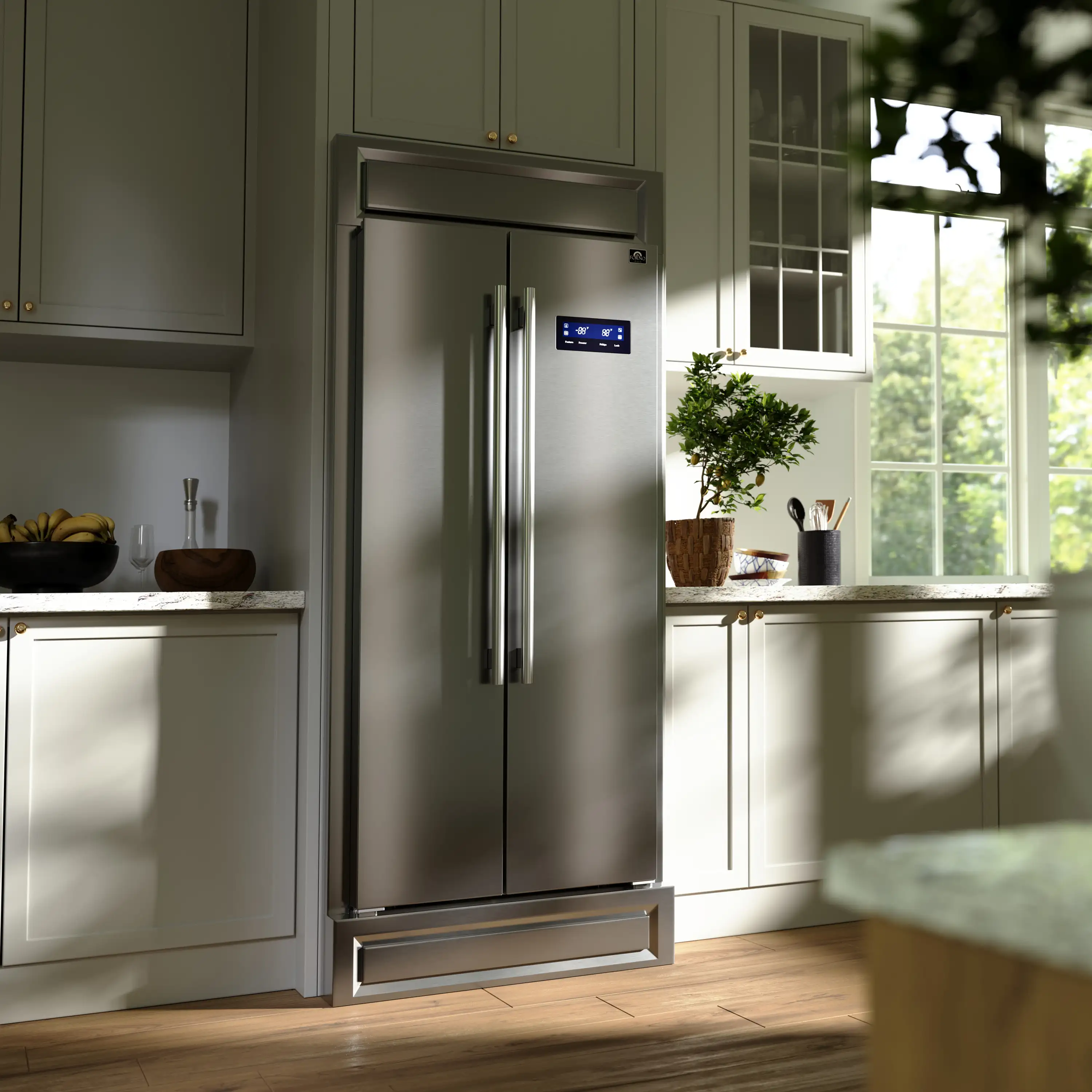 Forno Salerno 33-Inch 15.6 cu.ft Built-in Refrigerator with Modern Decorative Grille in Stainless Steel (FFRBI1805-37MG) - Image 3