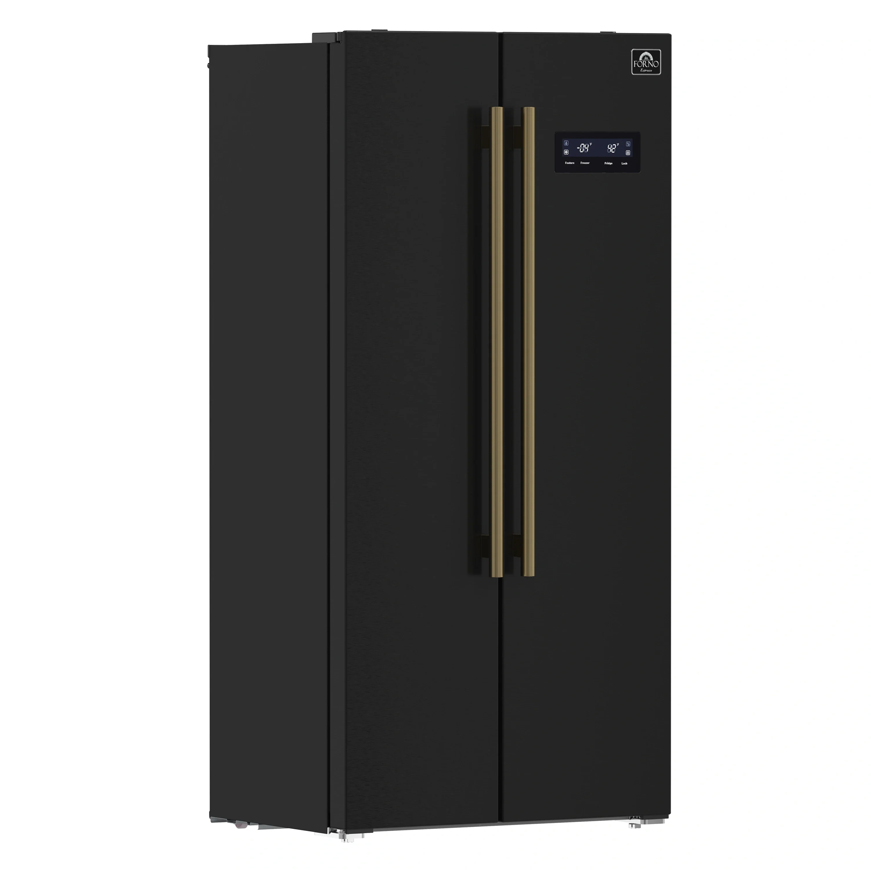 Forno Salerno Espresso 33-inch Side-by-Side 15.6 Cu.Ft. Refrigerator in Black with Antique Brass Trim (FFRBI1805-33BLK) - Image 4