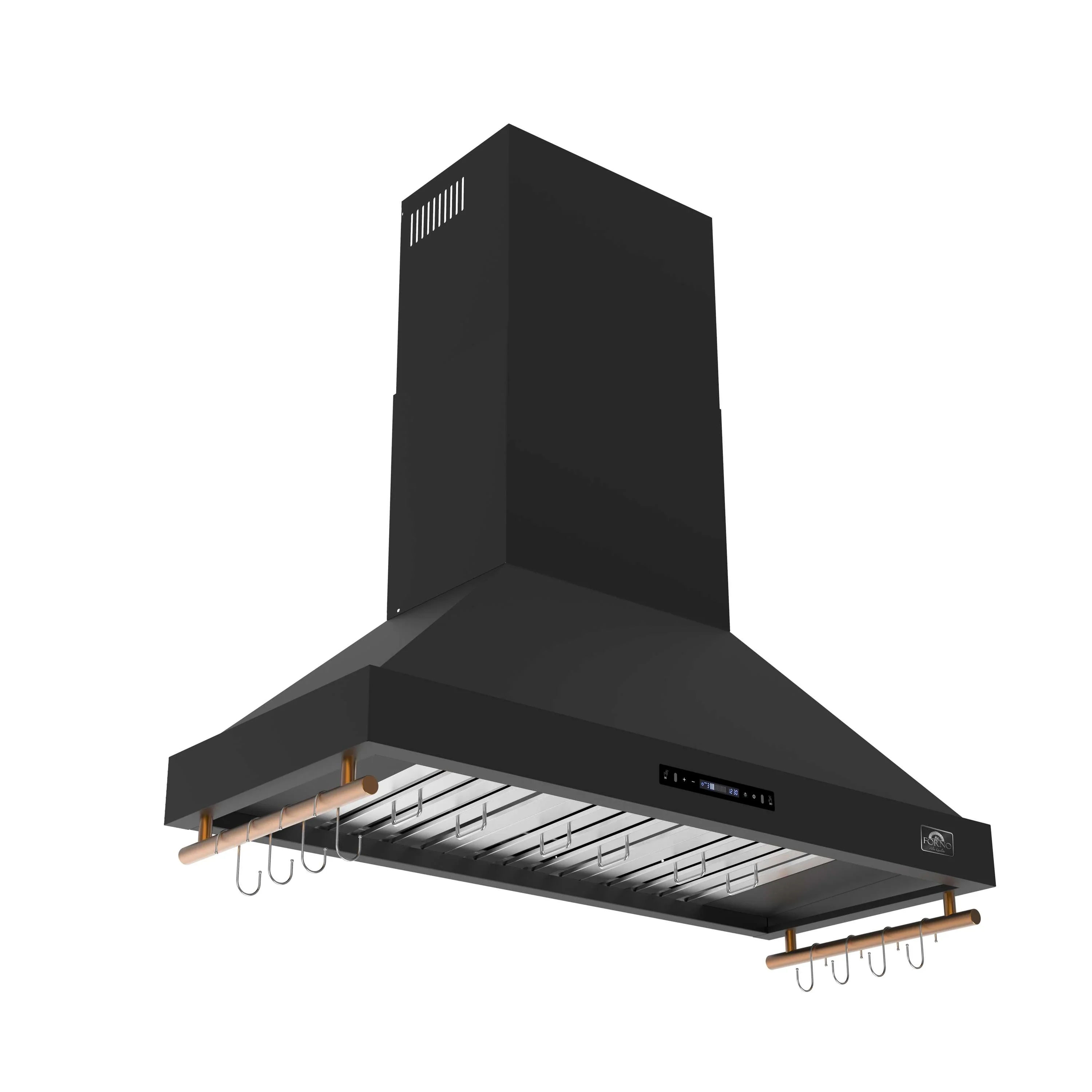 Forno Venezia 48-Inch Wall Mounted Range Hood with Touch Controls and Baffle Filters in Black with Antique Brass Handle (FRHWM5503-48BLK) - Image 2