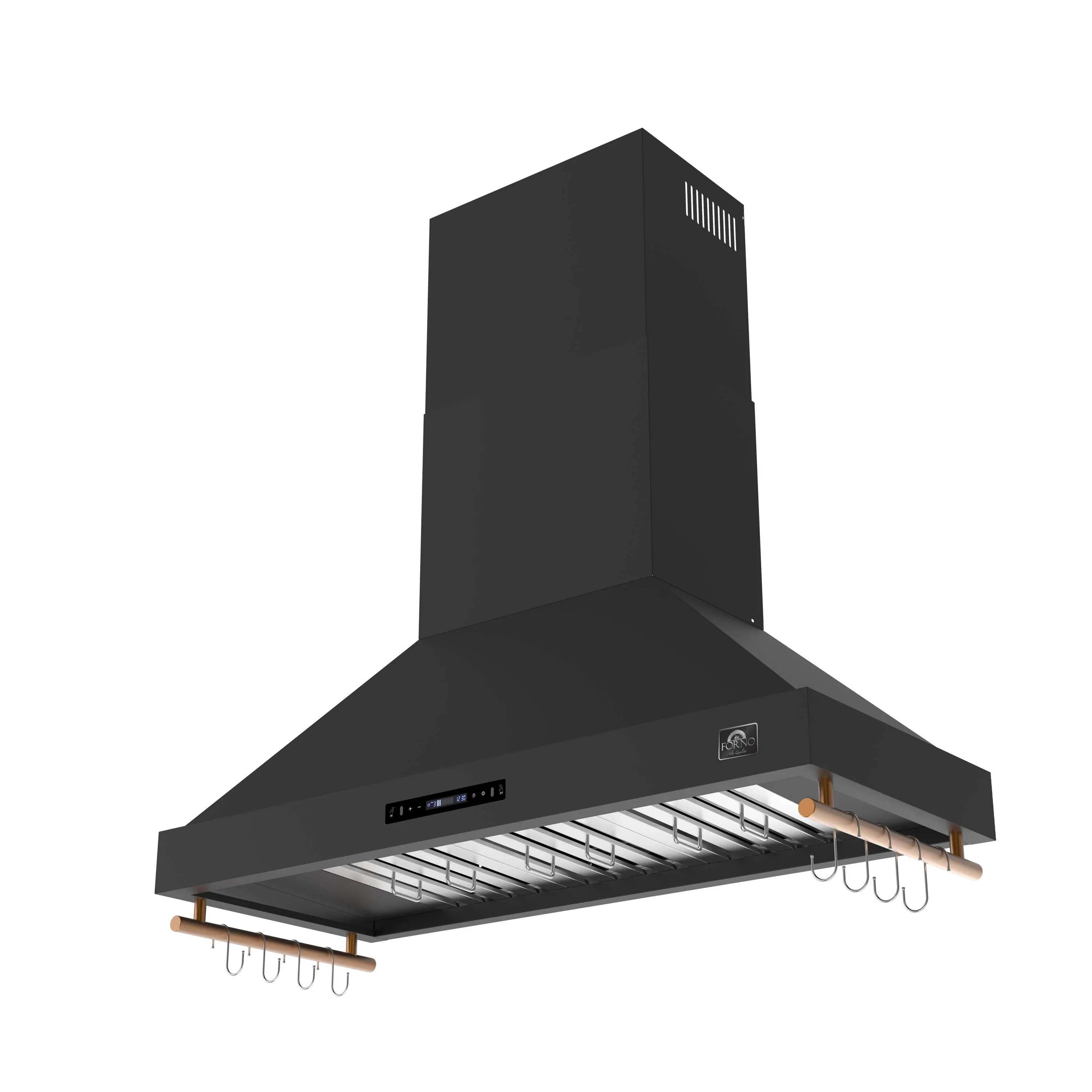 Forno Venezia 48-Inch Wall Mounted Range Hood with Touch Controls and Baffle Filters in Black with Antique Brass Handle (FRHWM5503-48BLK) - Image 3