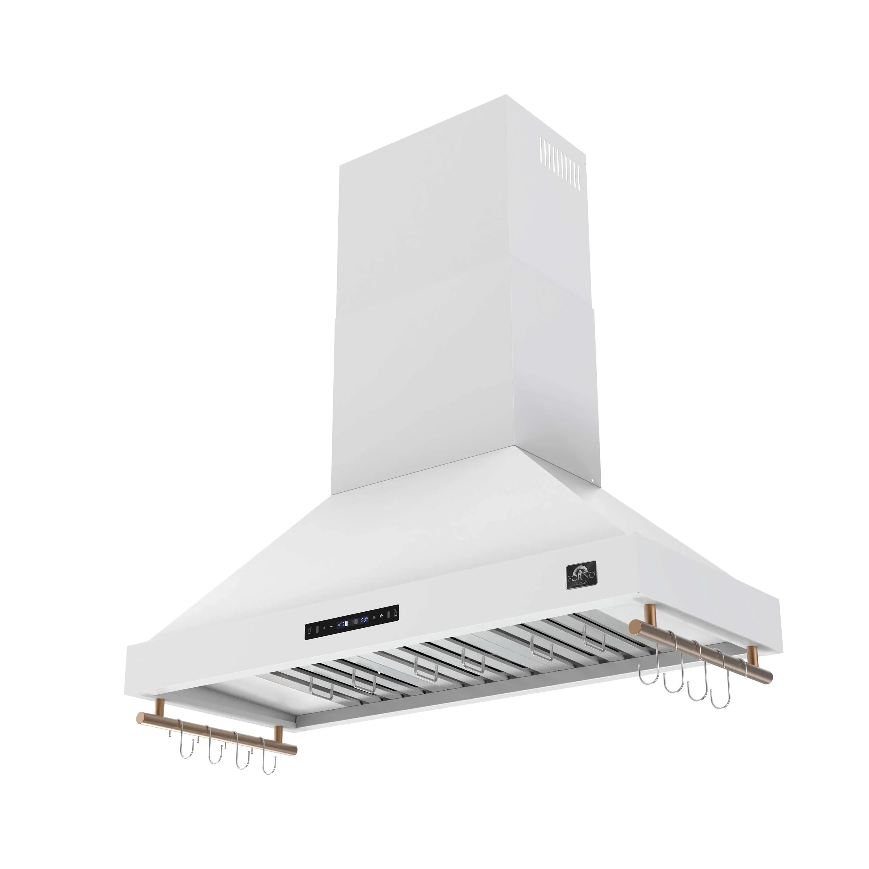 Forno Venezia 48-Inch Wall Mounted Range Hood with Touch Controls and Baffle Filters in White with Antique Brass Handle (FRHWM5503-48WHT) - Image 2