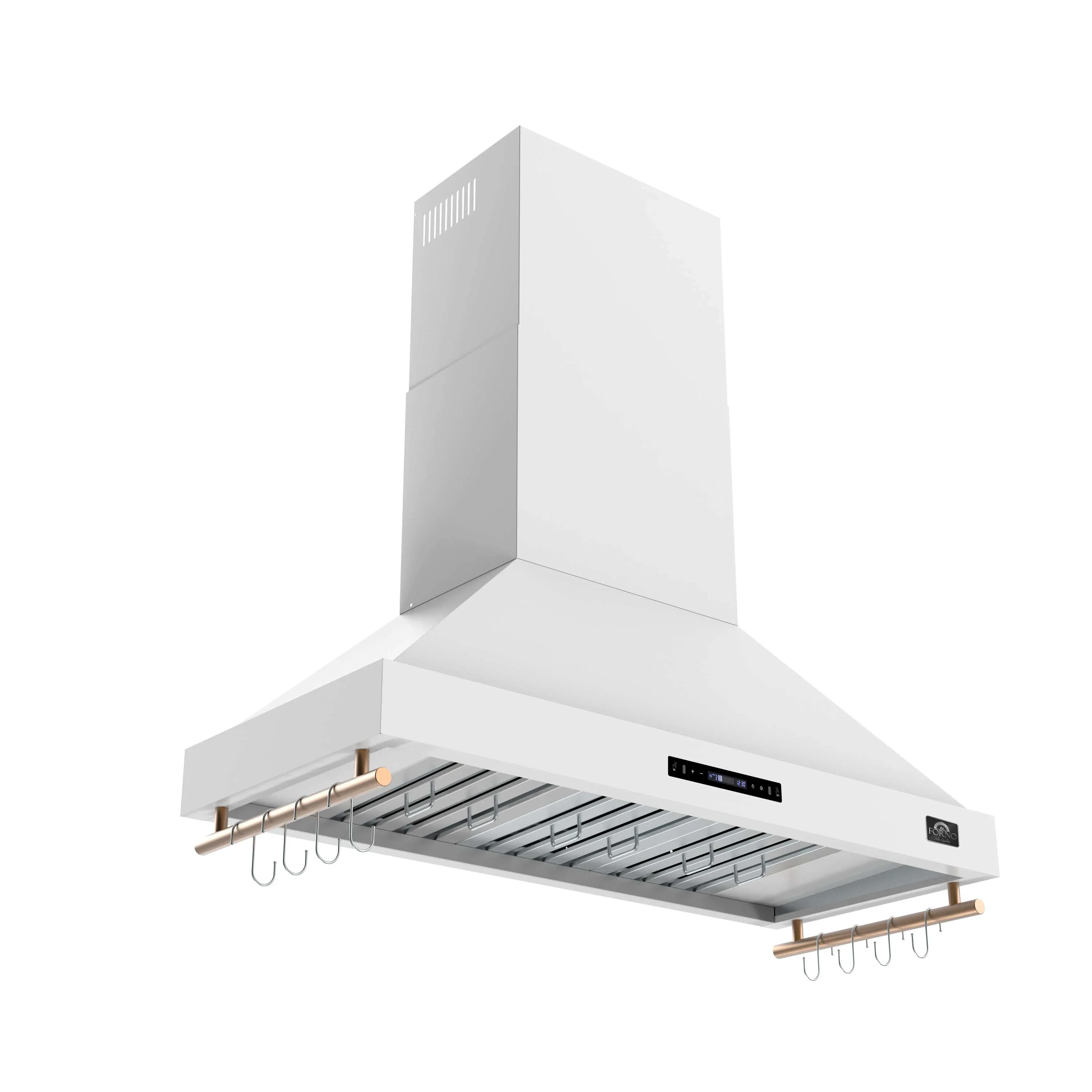 Forno Venezia 48-Inch Wall Mounted Range Hood with Touch Controls and Baffle Filters in White with Antique Brass Handle (FRHWM5503-48WHT) - Image 3