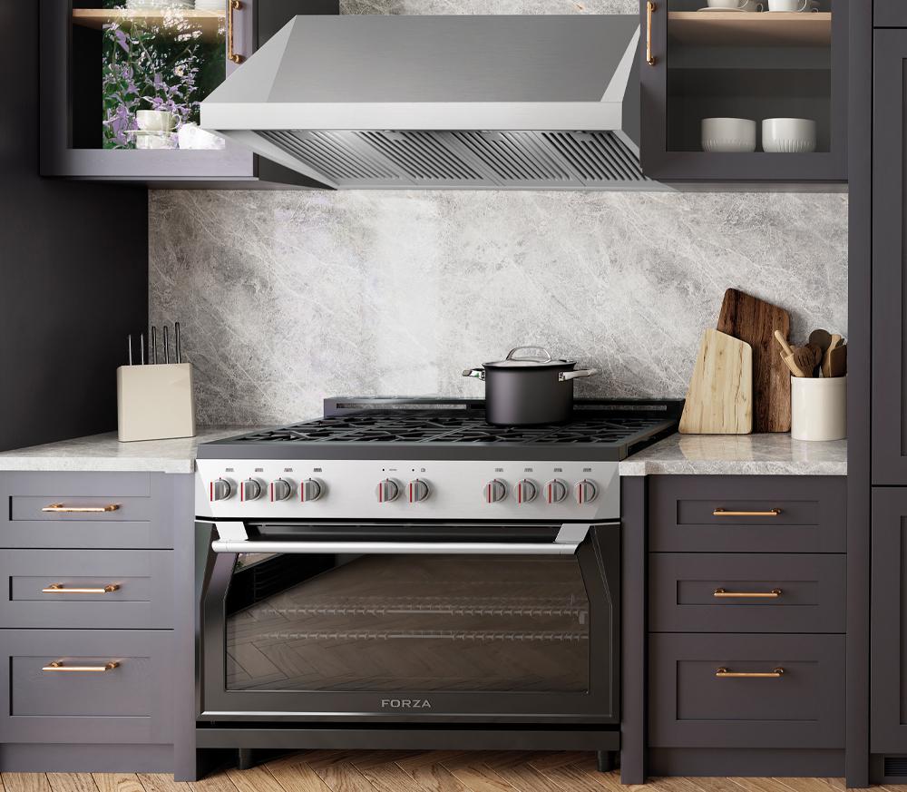 Forza 4-Piece Appliance Package - 48-Inch Gas Range, 24-Inch Tall Range Hood, 24-Inch Dishwasher and Refrigerator in Stainless Steel - Image 12