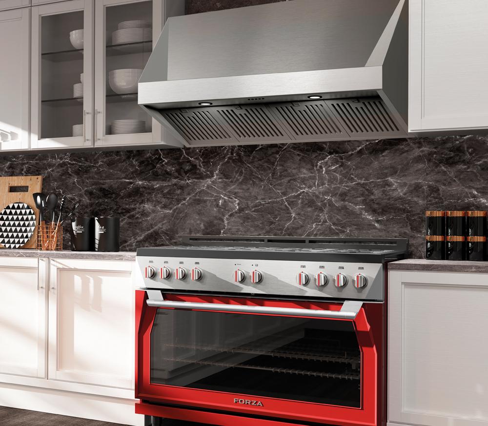 Forza 4-Piece Appliance Package - 48-Inch Gas Range, 24-Inch Tall Range Hood, 24-Inch Dishwasher and Refrigerator in Stainless Steel - Image 13