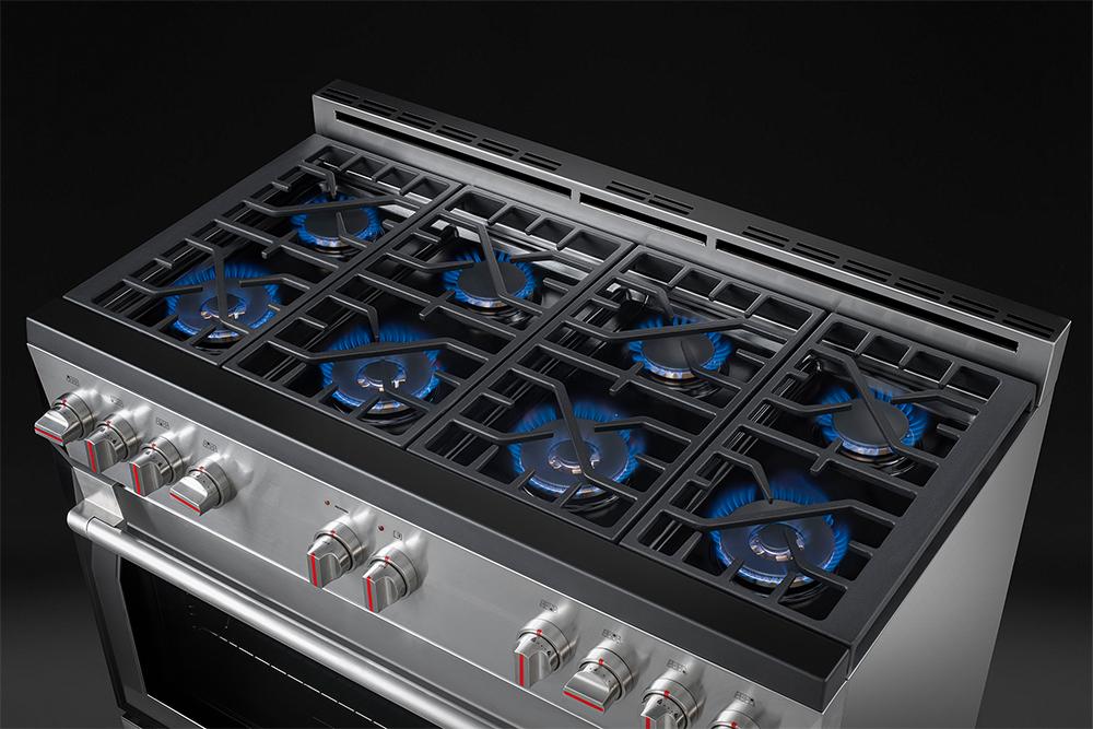 Forza 4-Piece Appliance Package - 48-Inch Gas Range, 24-Inch Tall Range Hood, 24-Inch Dishwasher and Refrigerator in Stainless Steel - Image 9