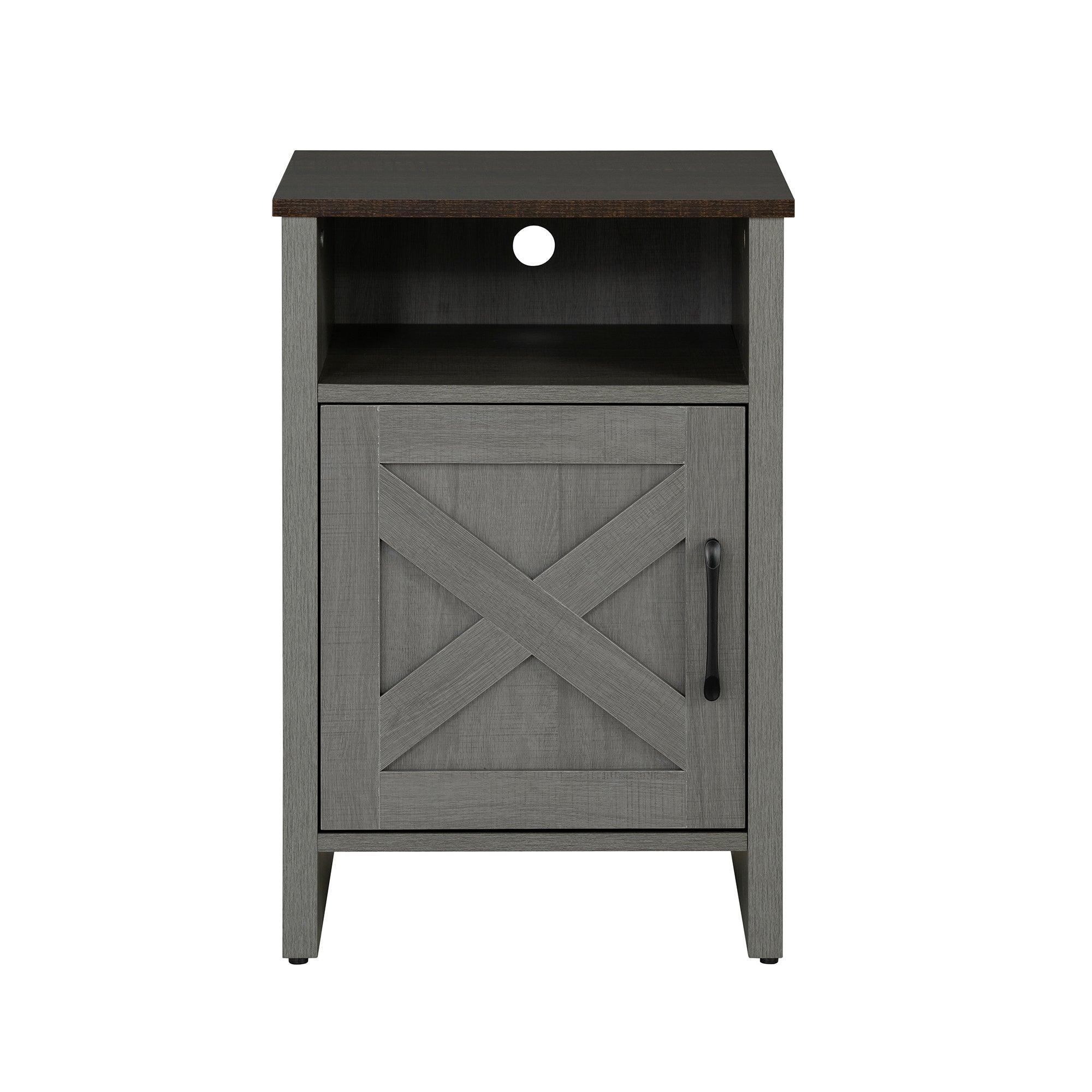 Parrot Uncle Furniture of America Farmhouse Grey 16-Inch Side Table with Barn Door and Open Shelf (SL-AC4002-PU) - Image 2