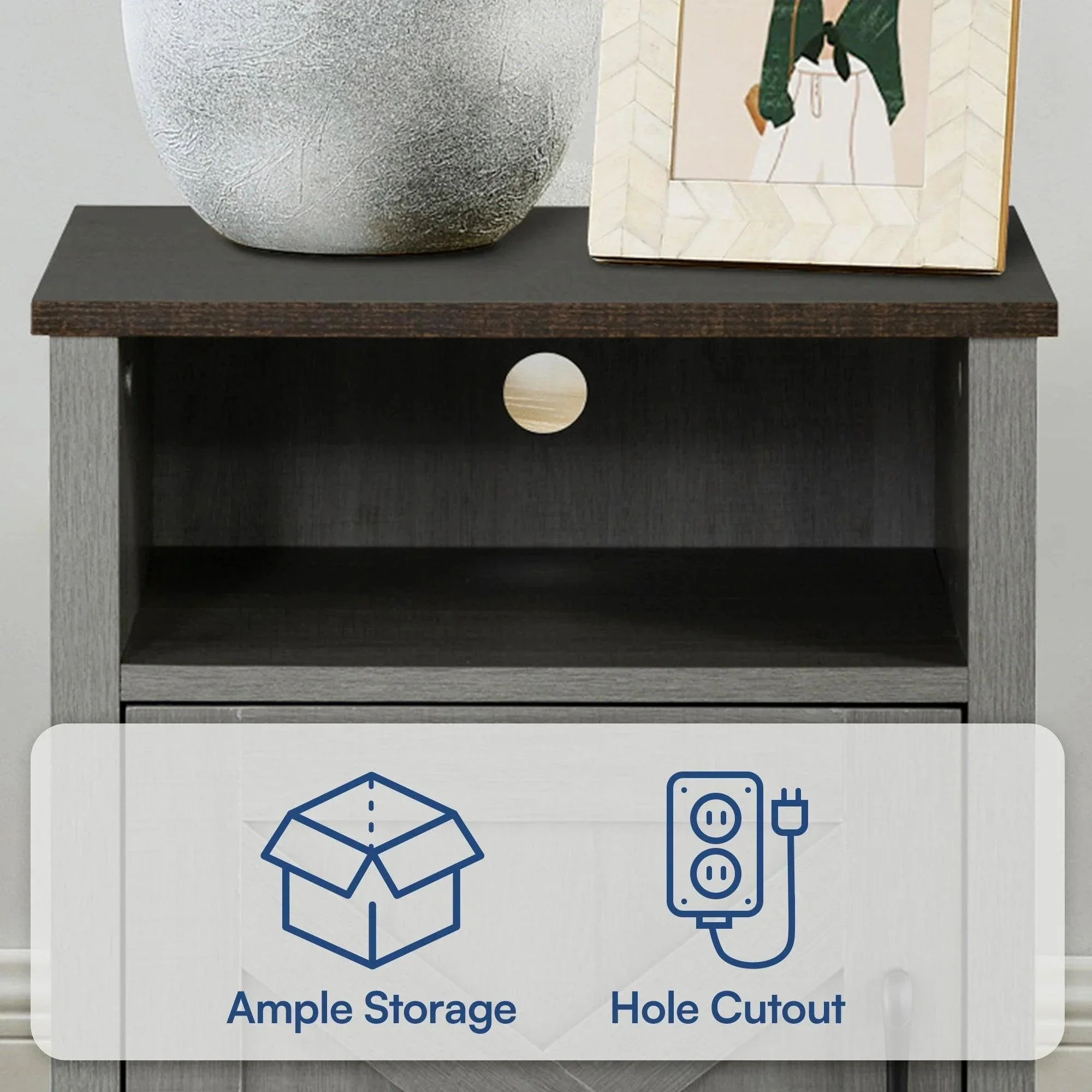 Parrot Uncle Furniture of America Farmhouse Grey 16-Inch Side Table with Barn Door and Open Shelf (SL-AC4002-PU) - Image 3