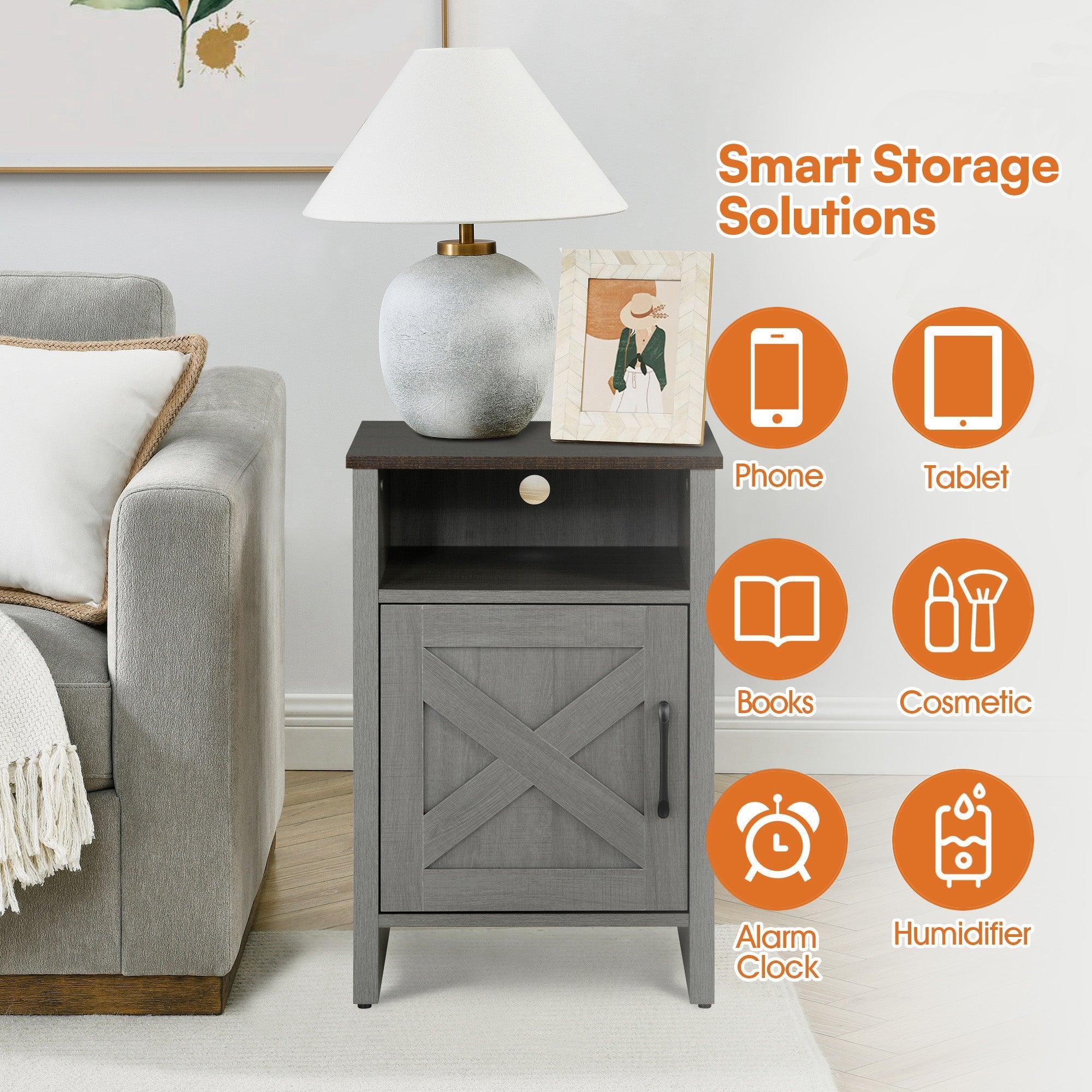 Parrot Uncle Furniture of America Farmhouse Grey 16-Inch Side Table with Barn Door and Open Shelf (SL-AC4002-PU) - Image 4