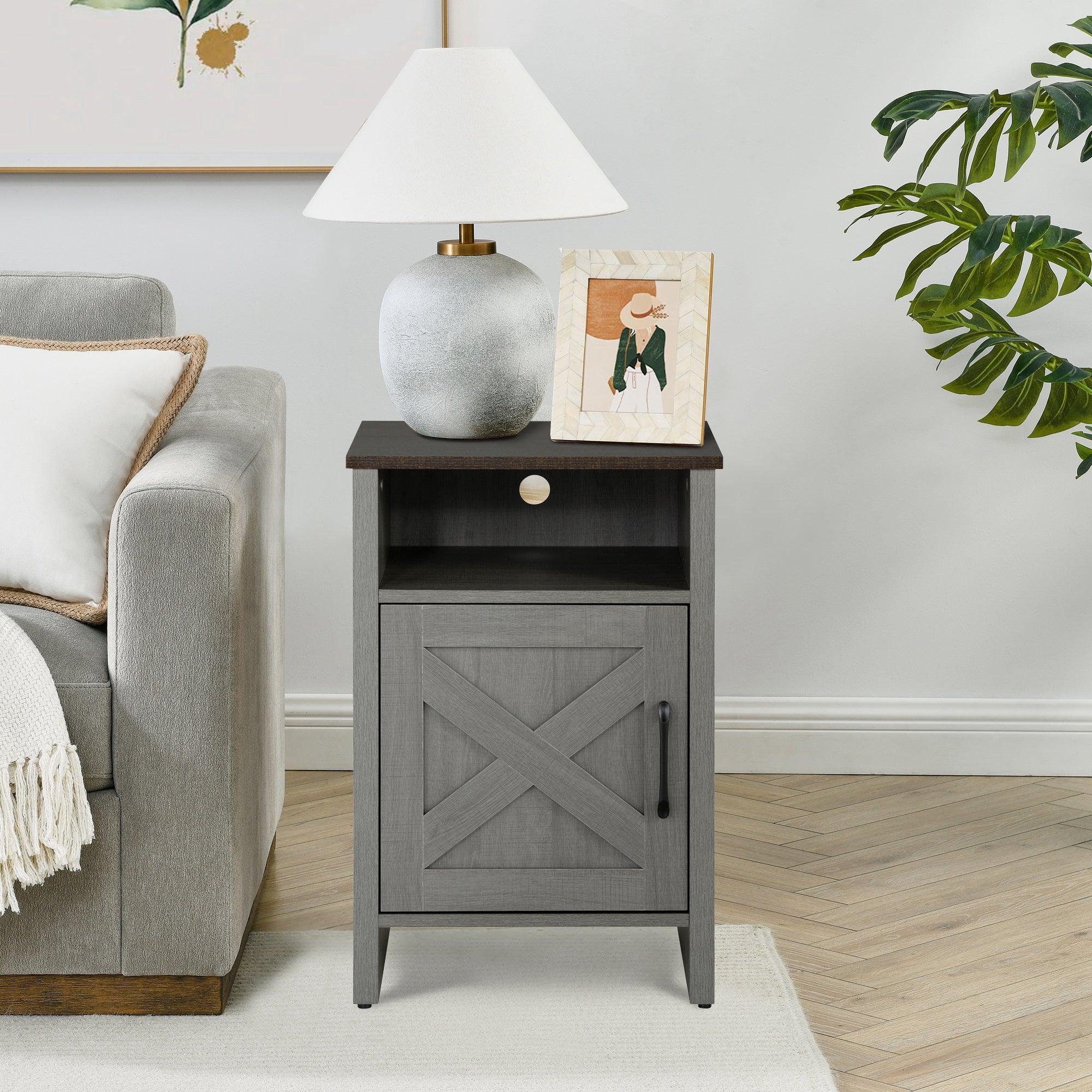 Parrot Uncle Furniture of America Farmhouse Grey 16-Inch Side Table with Barn Door and Open Shelf (SL-AC4002-PU) - Image 8