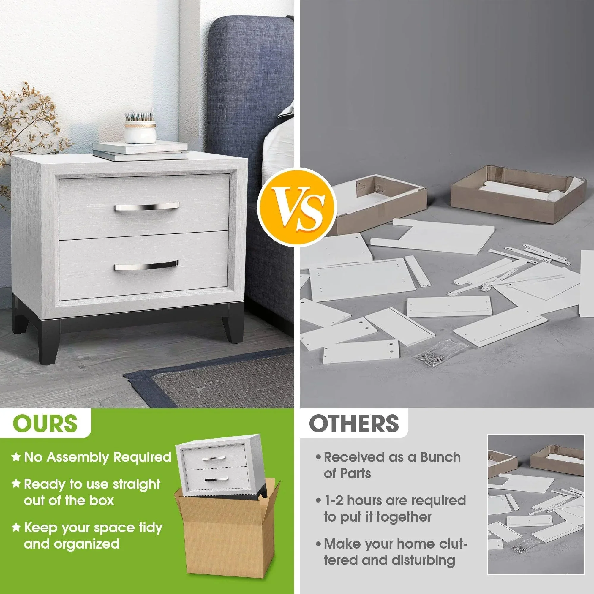 Parrot Uncle Furniture of America Lucien 23" Modern Wood Nightstand with 2 Drawers - Image 11