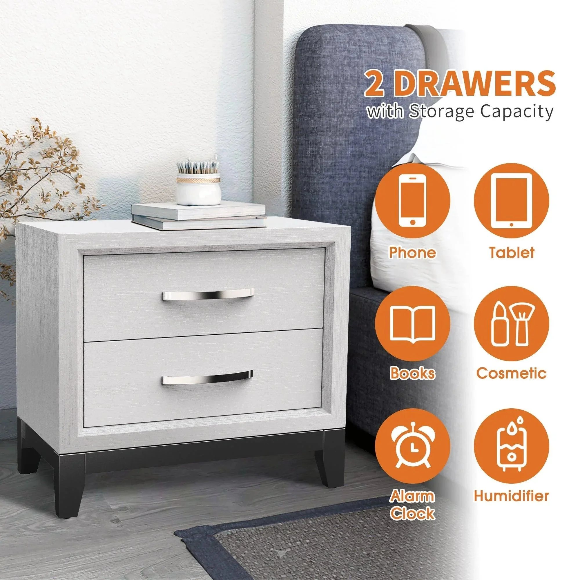 Parrot Uncle Furniture of America Lucien 23" Modern Wood Nightstand with 2 Drawers - Image 12