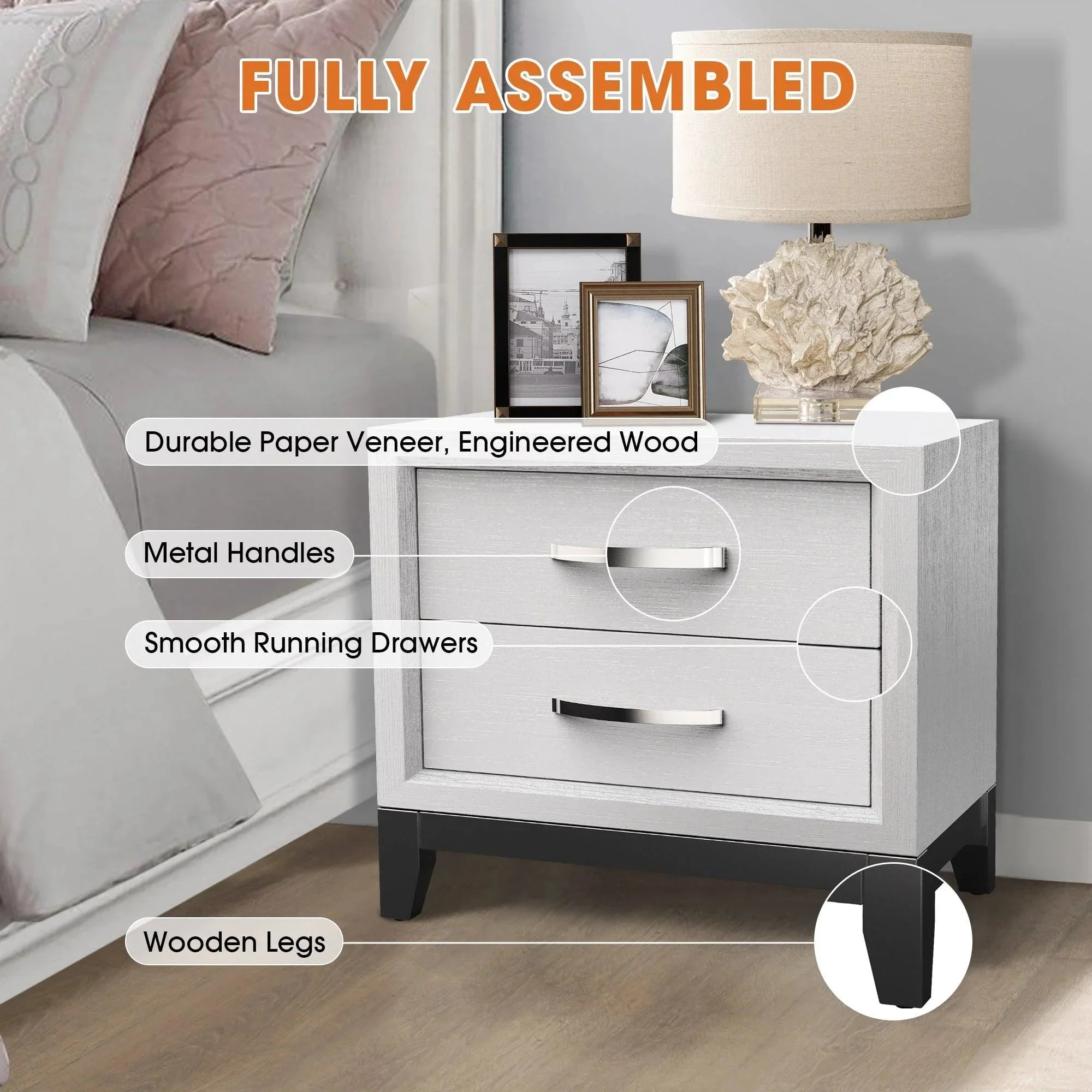 Parrot Uncle Furniture of America Lucien 23" Modern Wood Nightstand with 2 Drawers - Image 13