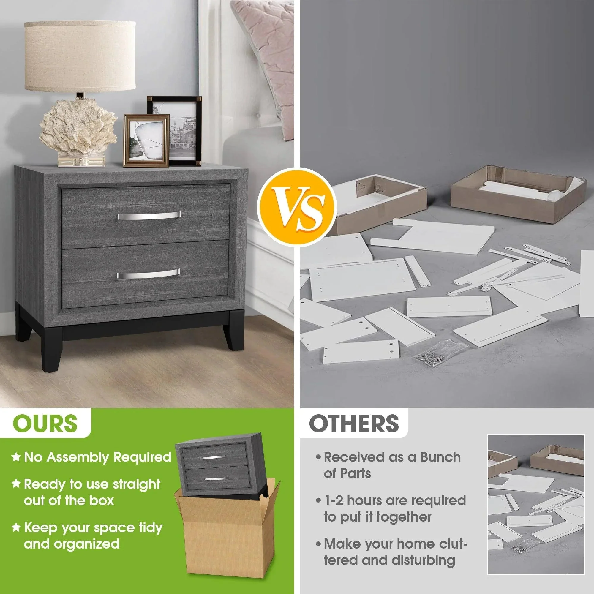 Parrot Uncle Furniture of America Lucien 23" Modern Wood Nightstand with 2 Drawers - Image 6