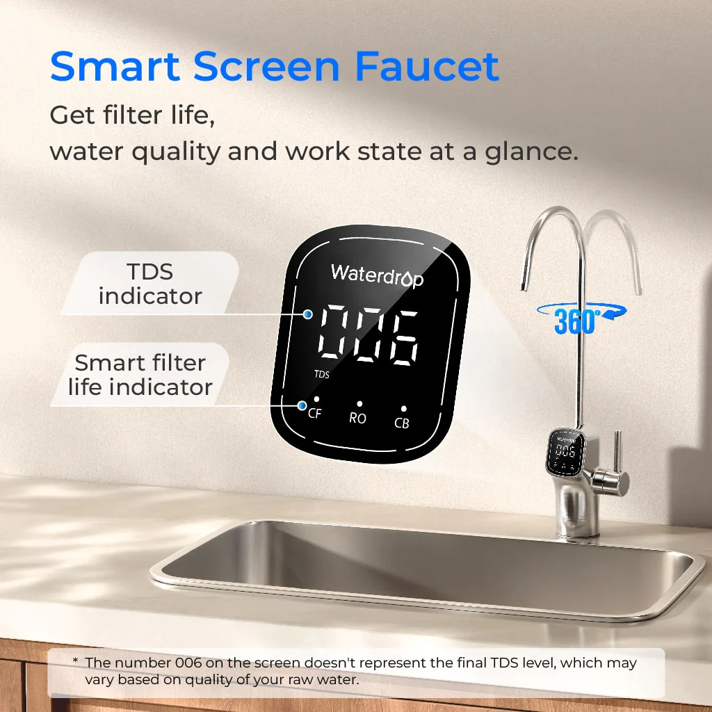 Waterdrop Reverse Osmosis System, 8 Stage Tankless Reverse Osmosis Water Filter, NSF/ANSI 42 & 53 & 58 & 372 Certified, Under Sink RO System, 2:1 Pure to Drain, Smart LED Faucet (WD-G3P600) - Image 7