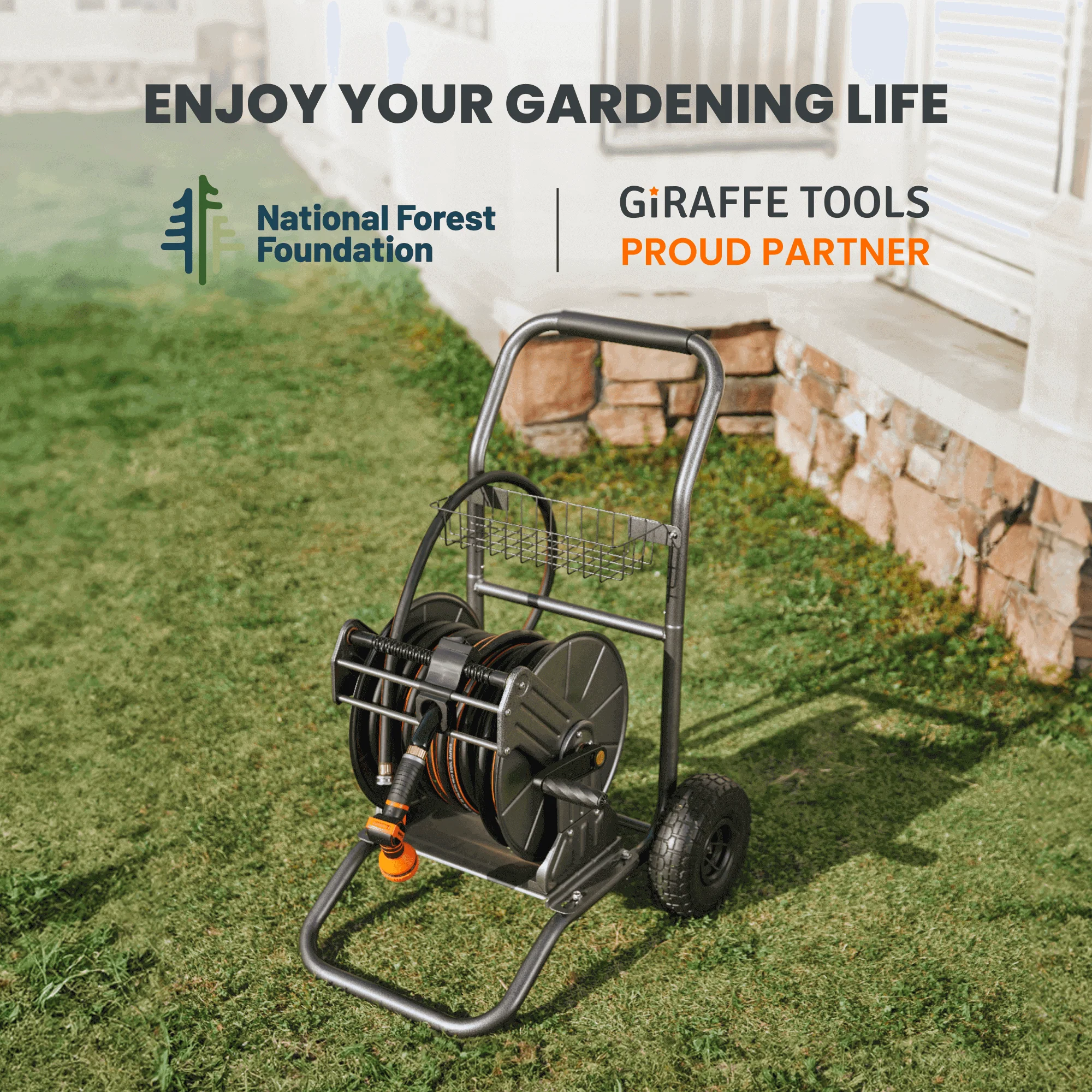 Giraffe Tools Heavy Duty Stainless Steel Garden Hose Reel Cart 2 Wheels (SW-8CUS) - Image 5