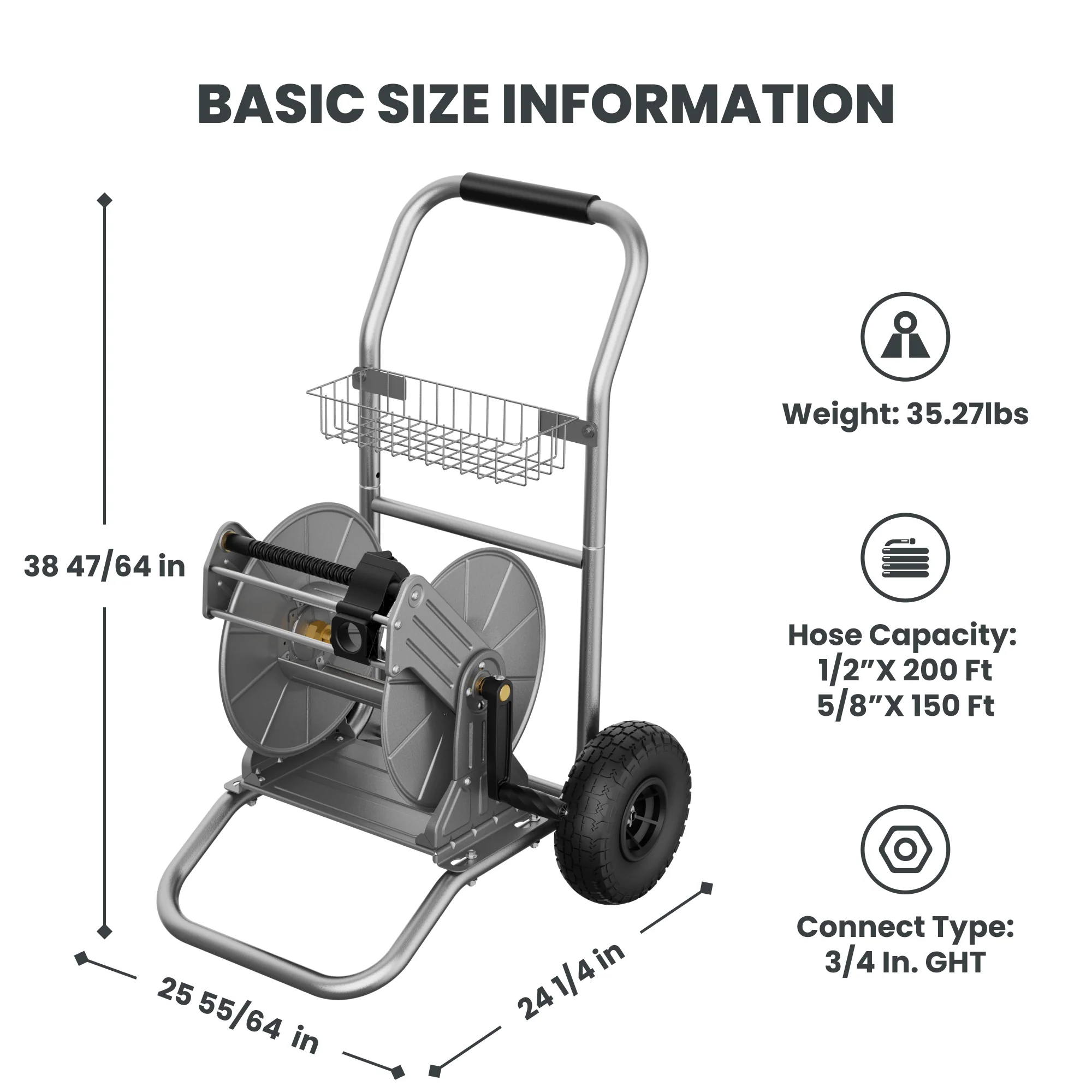 Giraffe Tools Heavy Duty Stainless Steel Garden Hose Reel Cart 2 Wheels (SW-8CUS) - Image 6