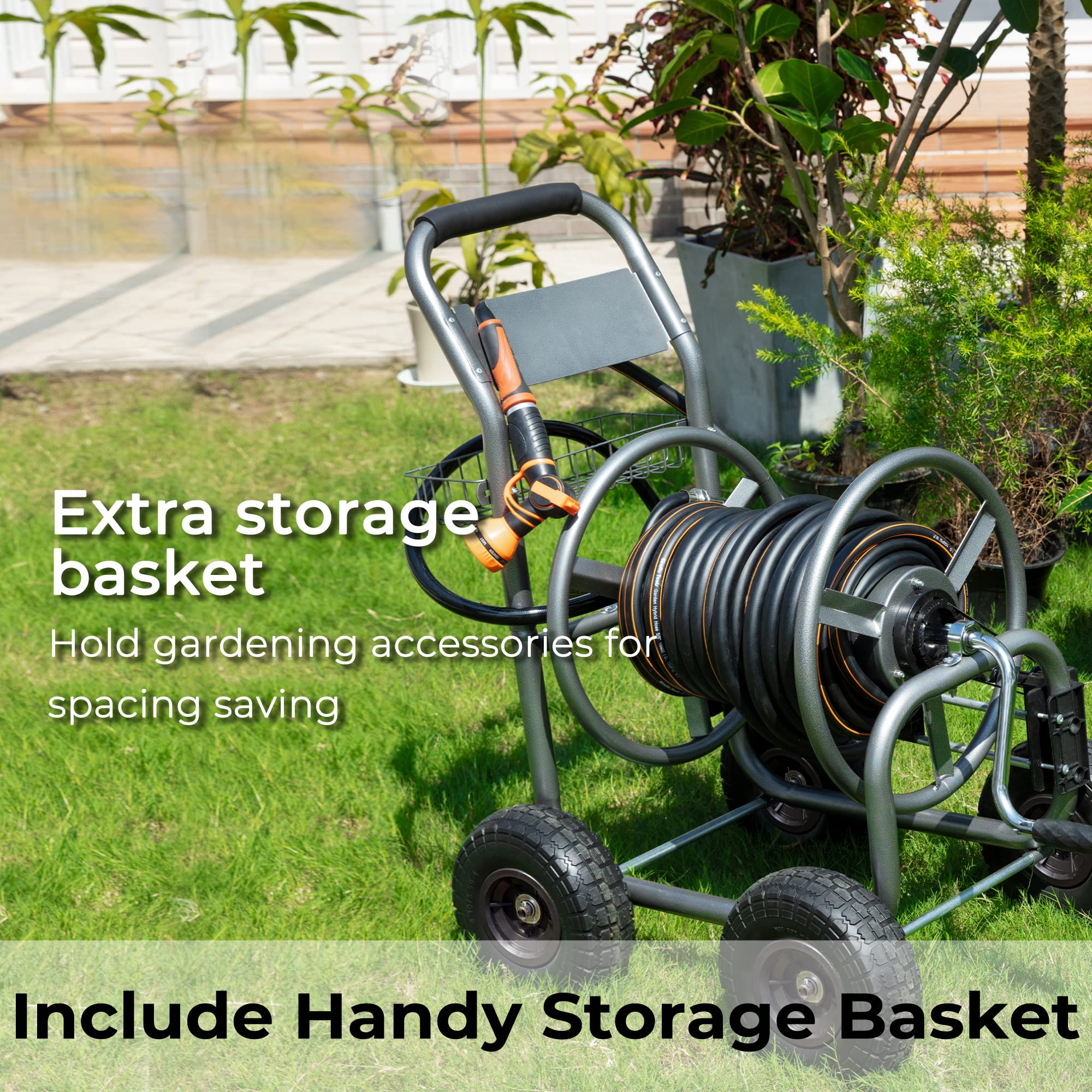 Giraffe Tools Heavy Duty Garden Hose Reel Cart 4 Wheels (HC03CUS) - Image 3