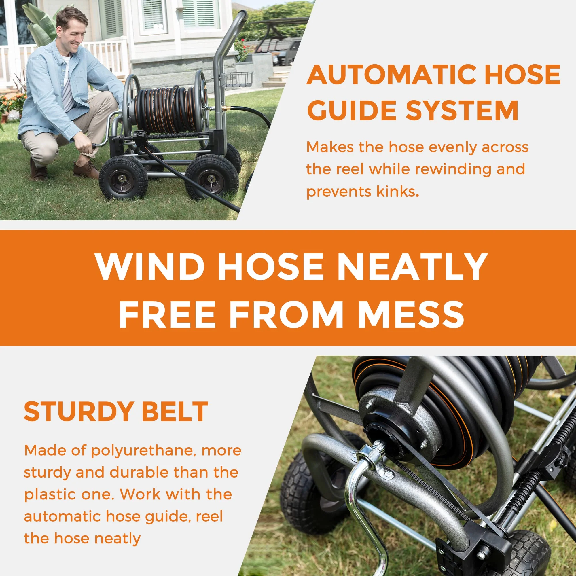 Giraffe Tools Heavy Duty Garden Hose Reel Cart 4 Wheels (HC03CUS) - Image 6