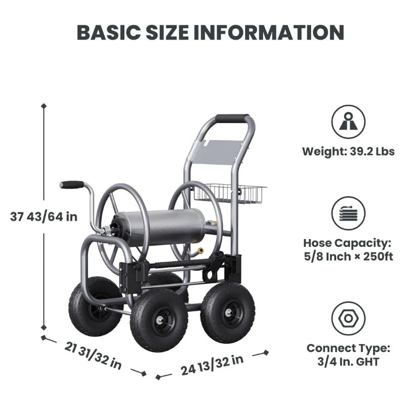 Giraffe Tools Heavy Duty Garden Hose Reel Cart 4 Wheels (HC03CUS) - Image 8