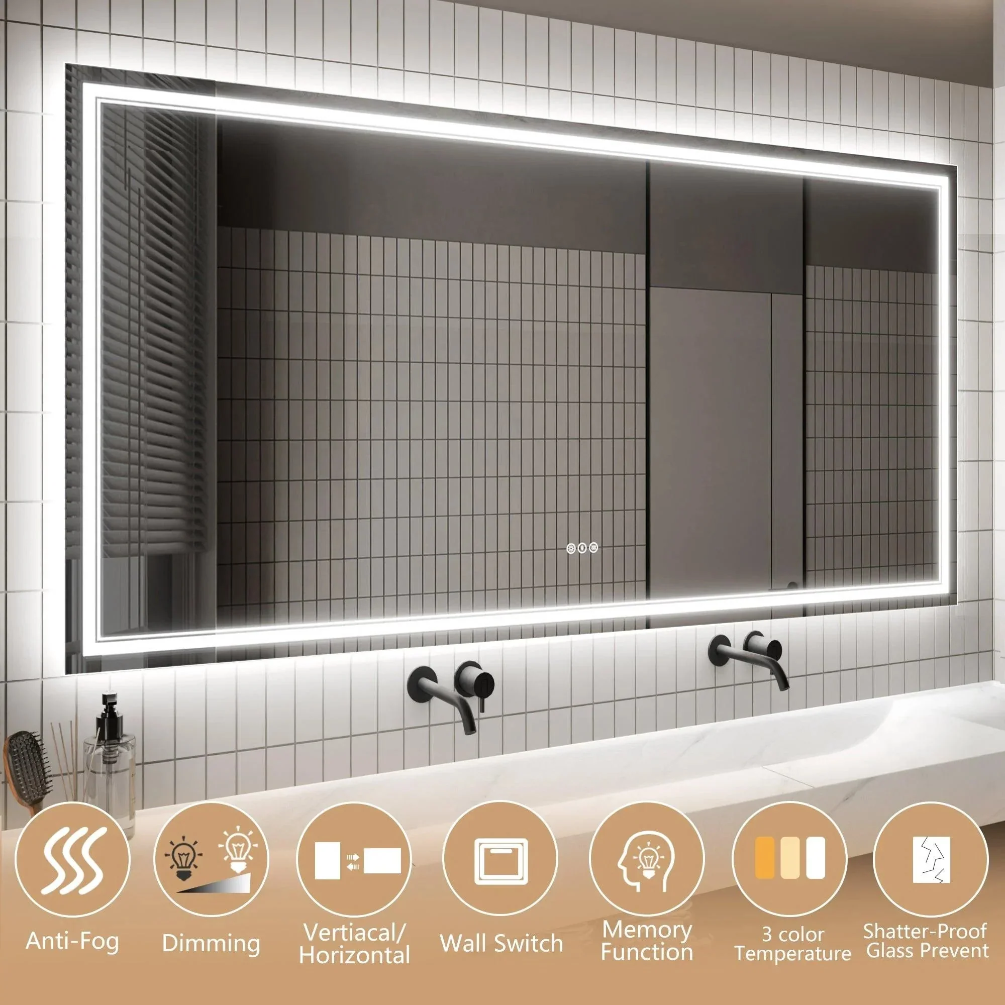 Parrot Uncle GlareGuard Anti-Fog Bathroom Dimmable Led Mirror Backlit Illuminated Mirror Touch Switch - Image 13