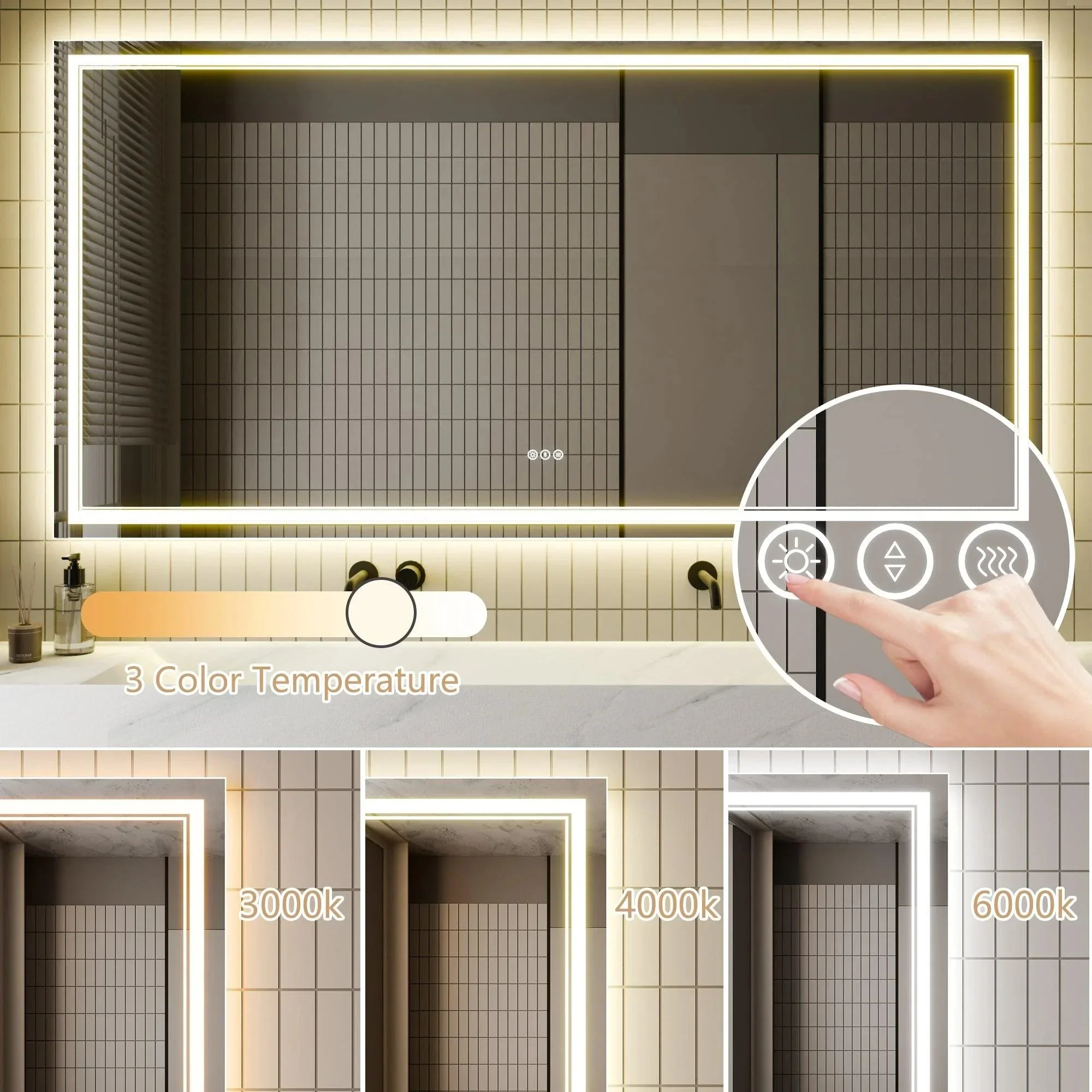 Parrot Uncle GlareGuard Anti-Fog Bathroom Dimmable Led Mirror Backlit Illuminated Mirror Touch Switch - Image 16
